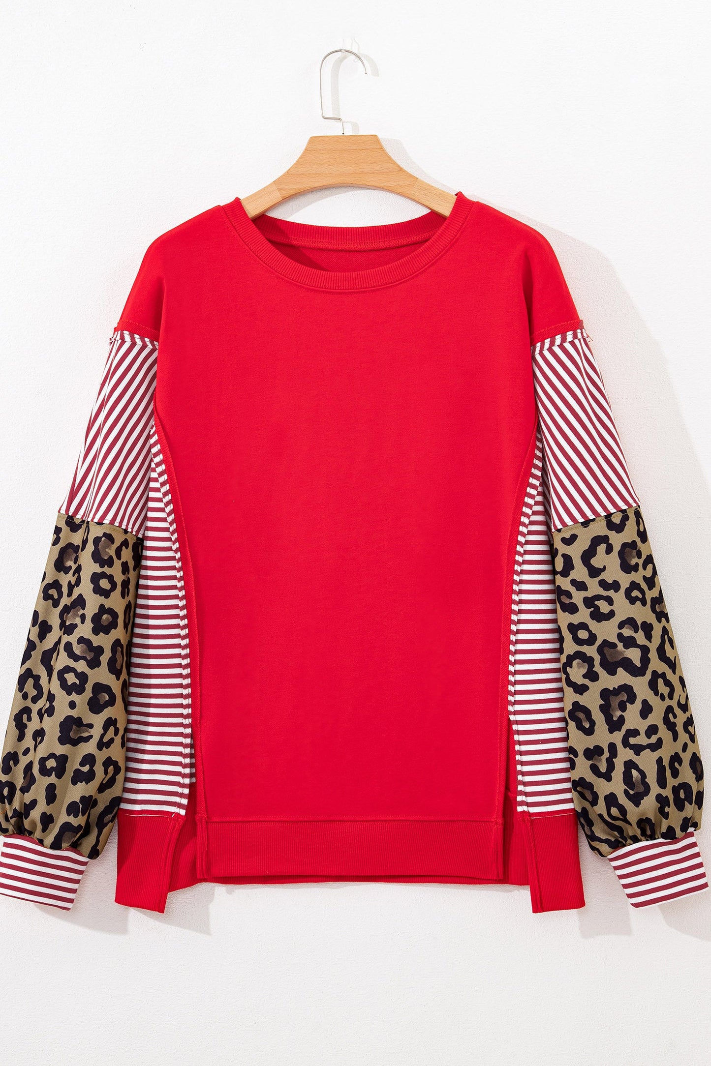 Stripe Leopard Patchwork Long Sleeve Sweatshirt