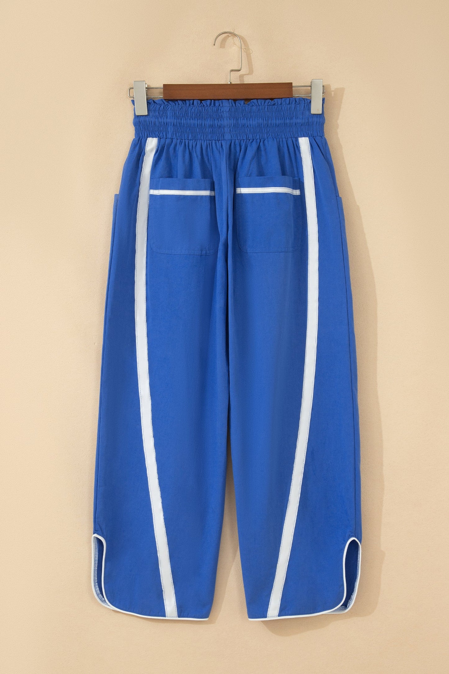 Stripe Smocked Waist Drawstring Cropped Pants