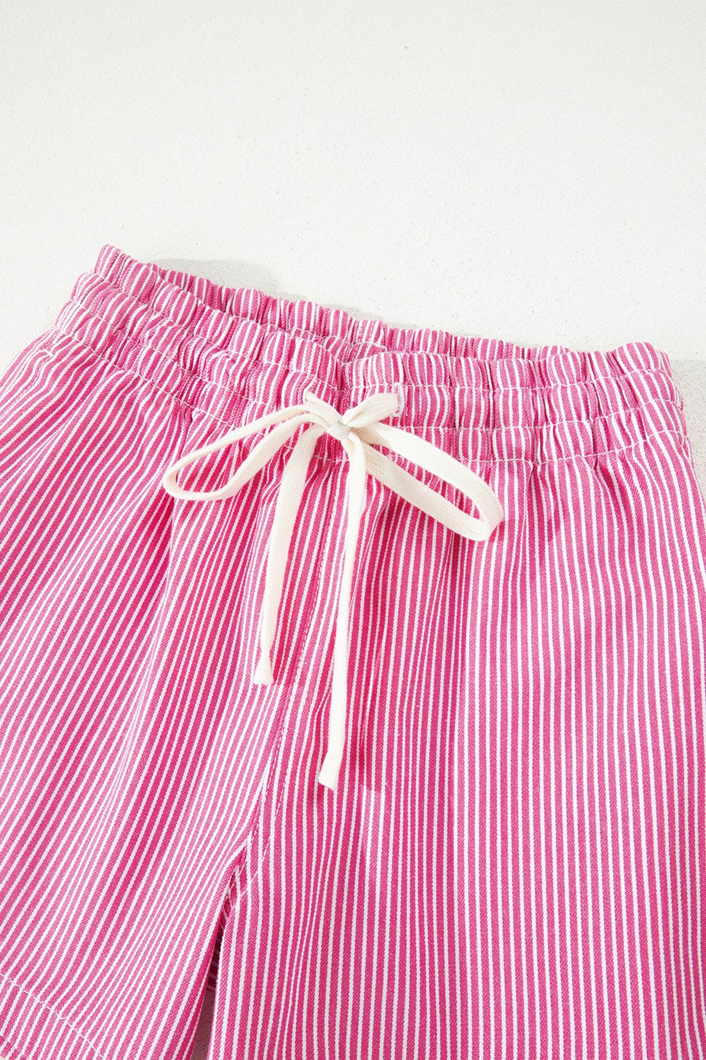 Stripe Denim Drawstring Elastic Waist Shorts