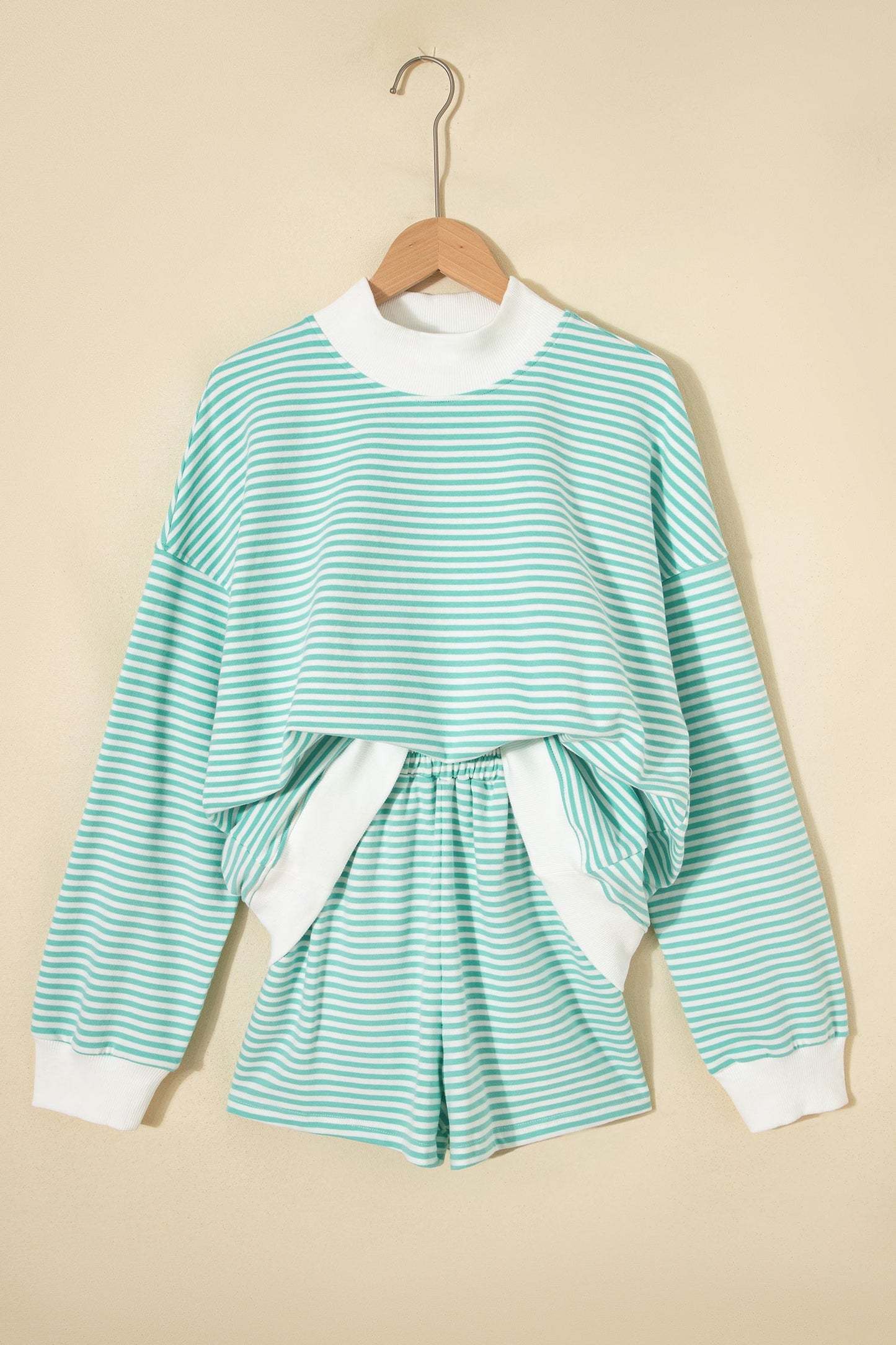 Stripe Oversized Mock Neck Sweatshirt & Shorts Set