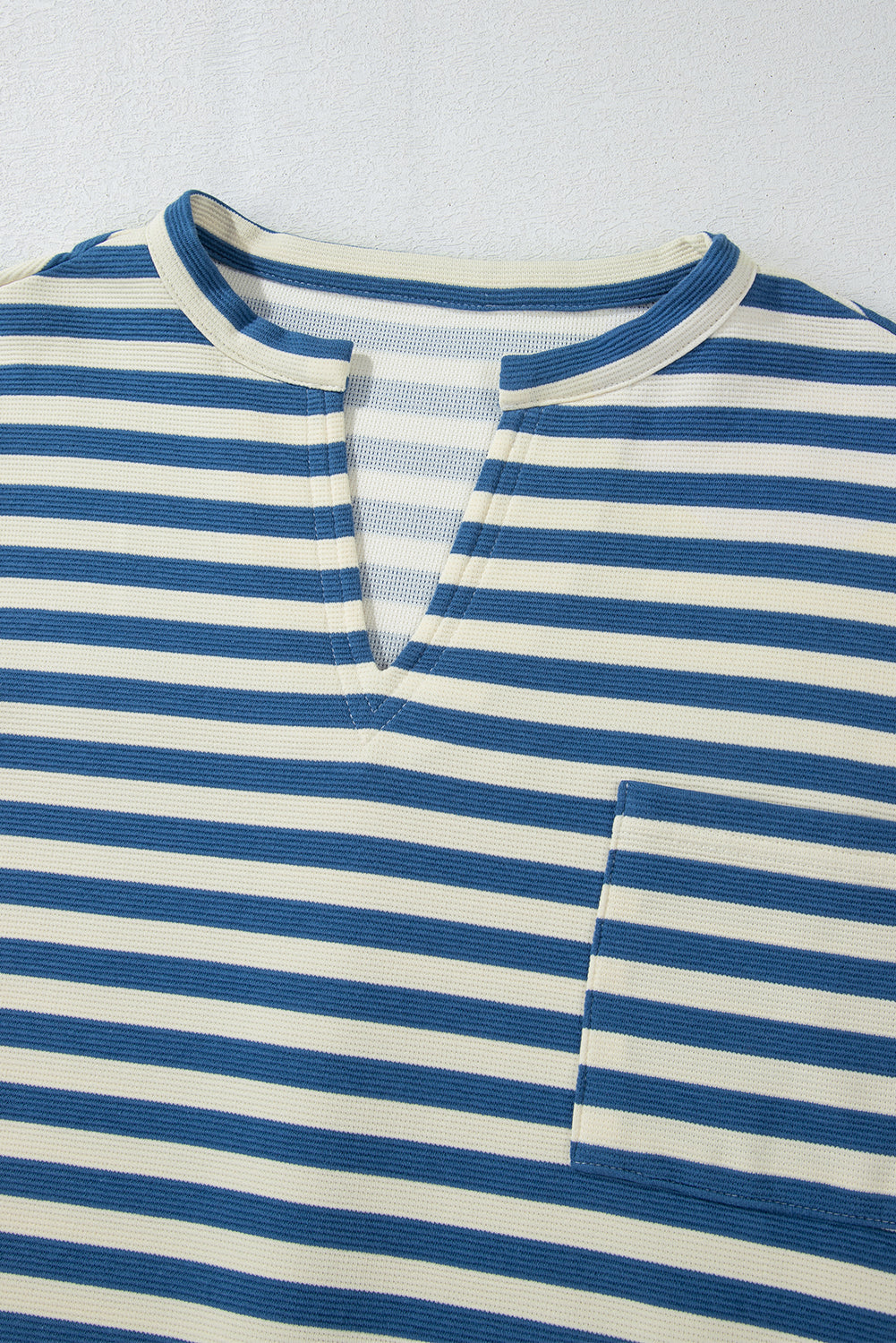 Stripe Buttoned Back Notched V-Neck Long Sleeve Top