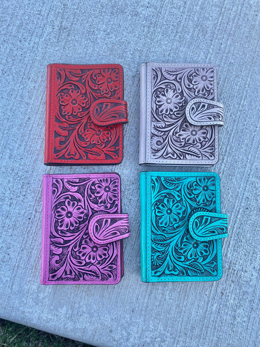 Light Pink Floral Tooled Leather Passport Cover