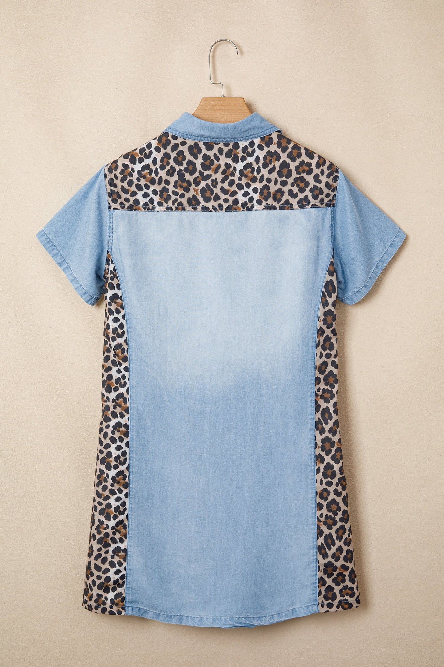 Leopard Patchwork Colorblock Shirt Collar Mini Dress