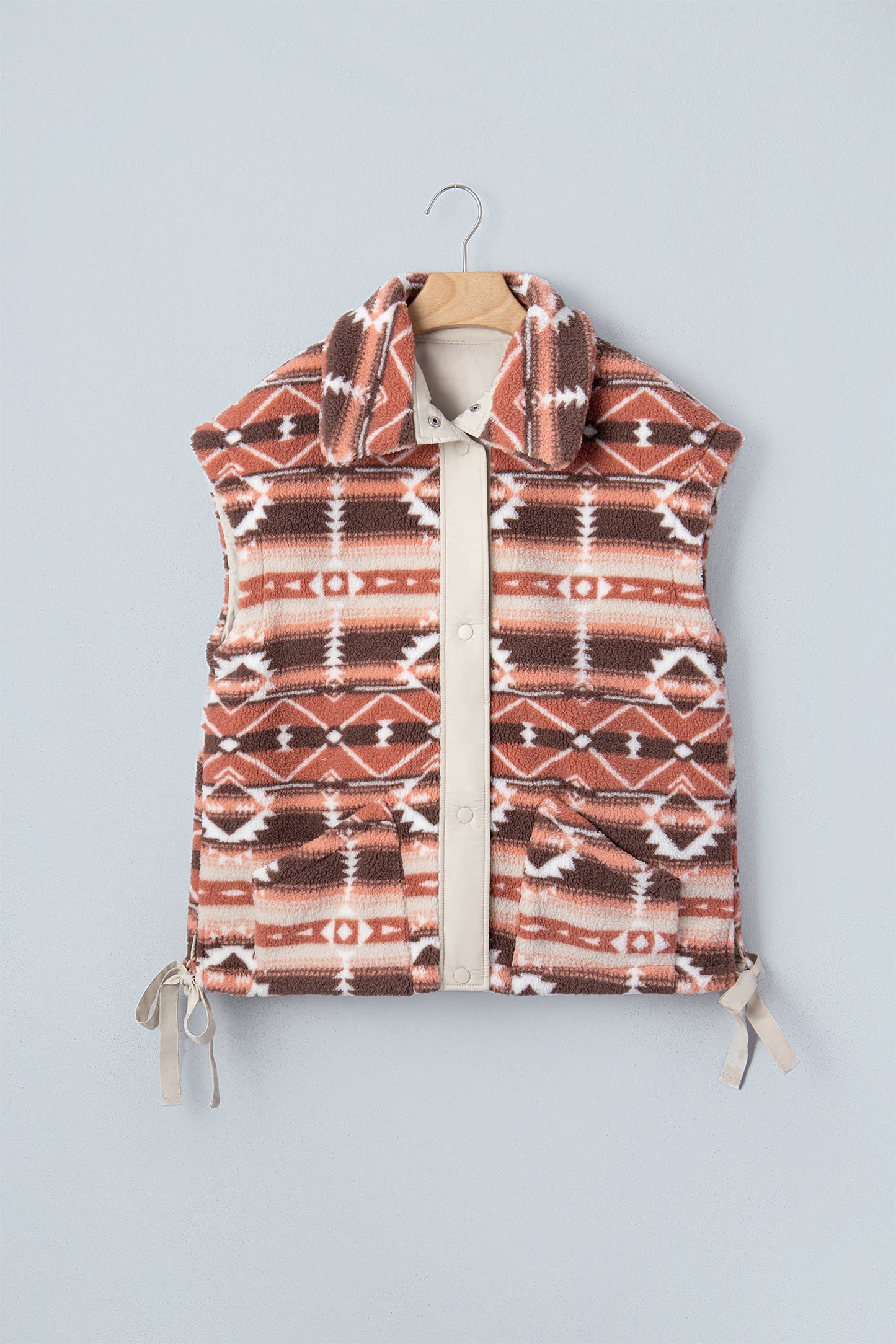 Aztec Fleece Buttoned Placket Side Tie Vest