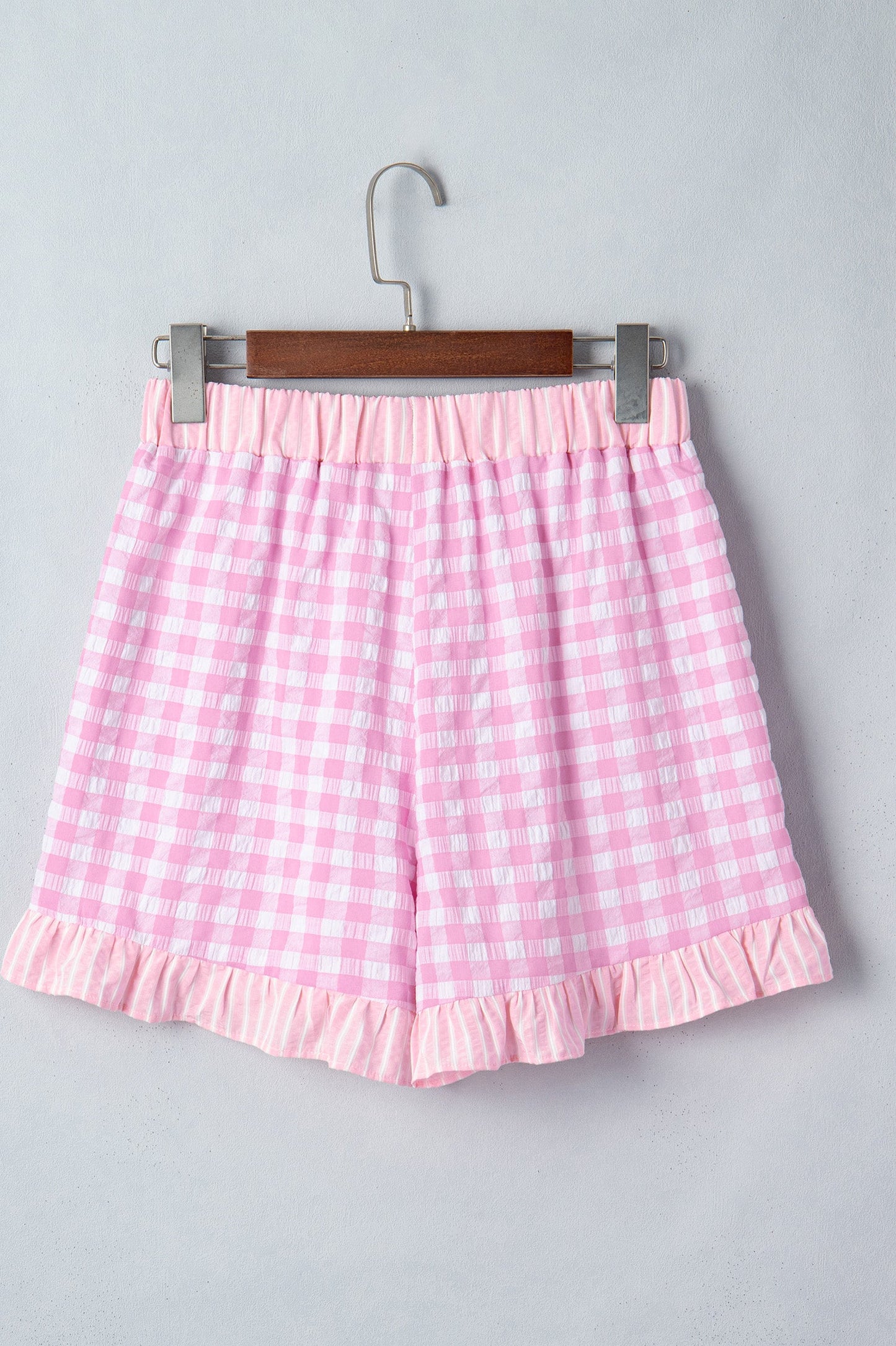 Gingham Ruffle Stripe Patchwork Lace Tie Shorts
