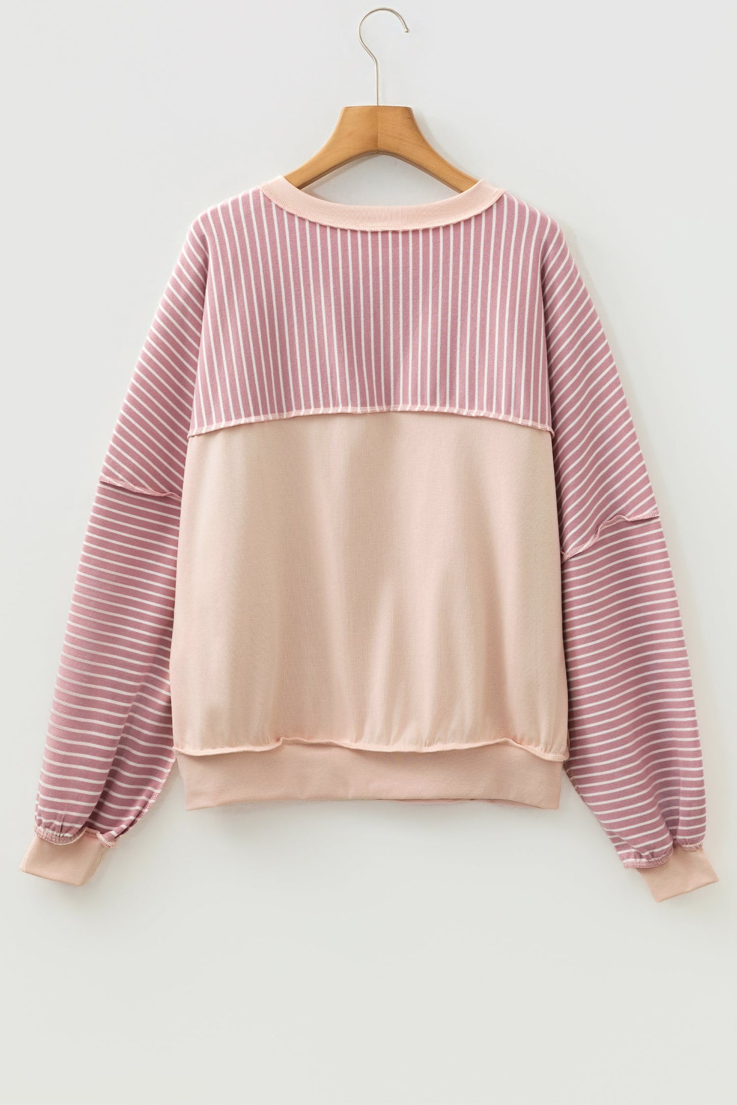 Stripe Patchwork Exposed Stitching Long Sleeve Top