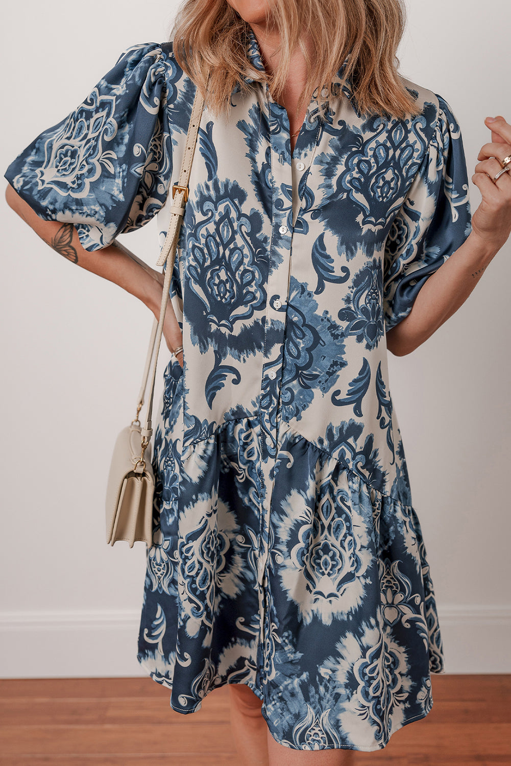 Boho Floral Buttoned Mini Dress