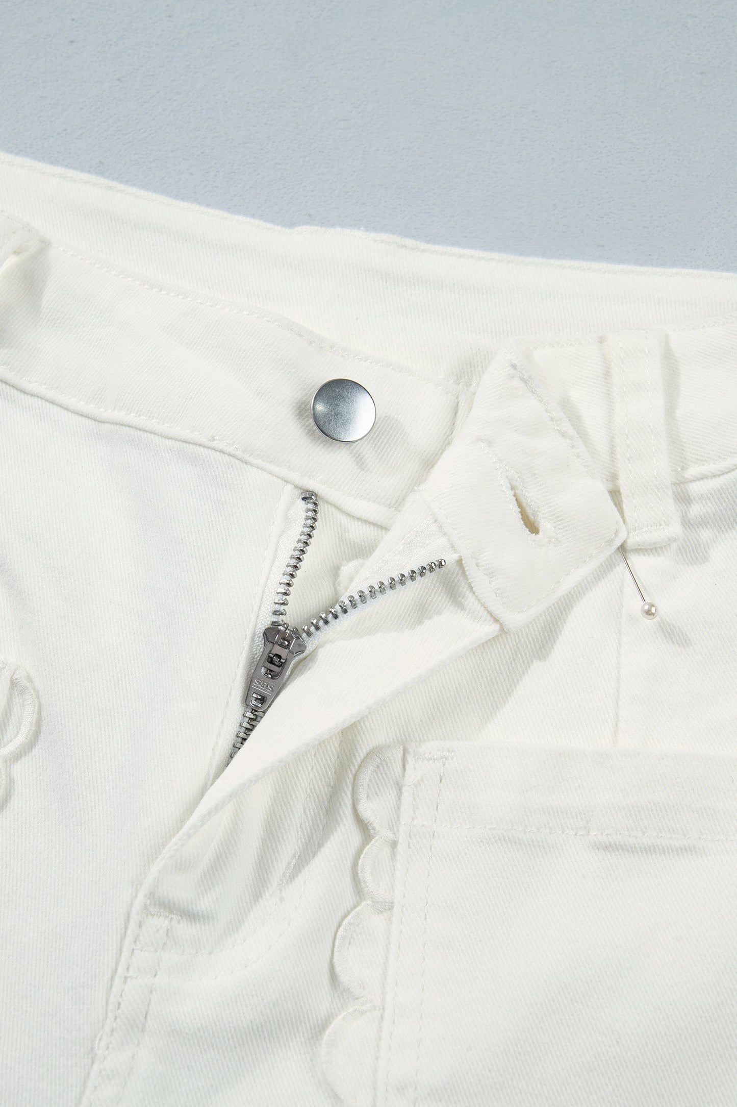 Solid Denim Scalloped Patch Pocket Shift Jeans