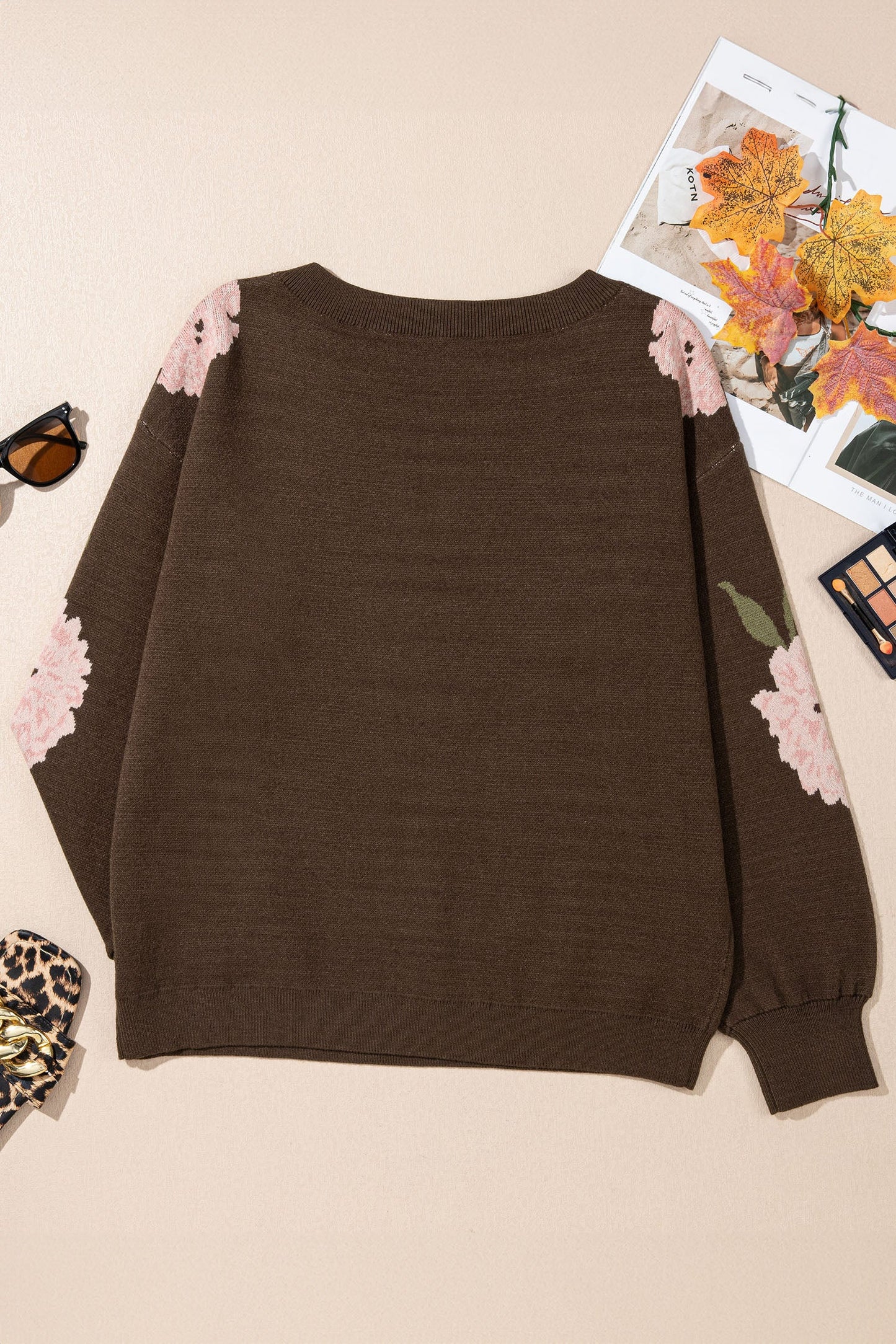 Floral Drop Shoulder Long Sleeve Pullover Sweater