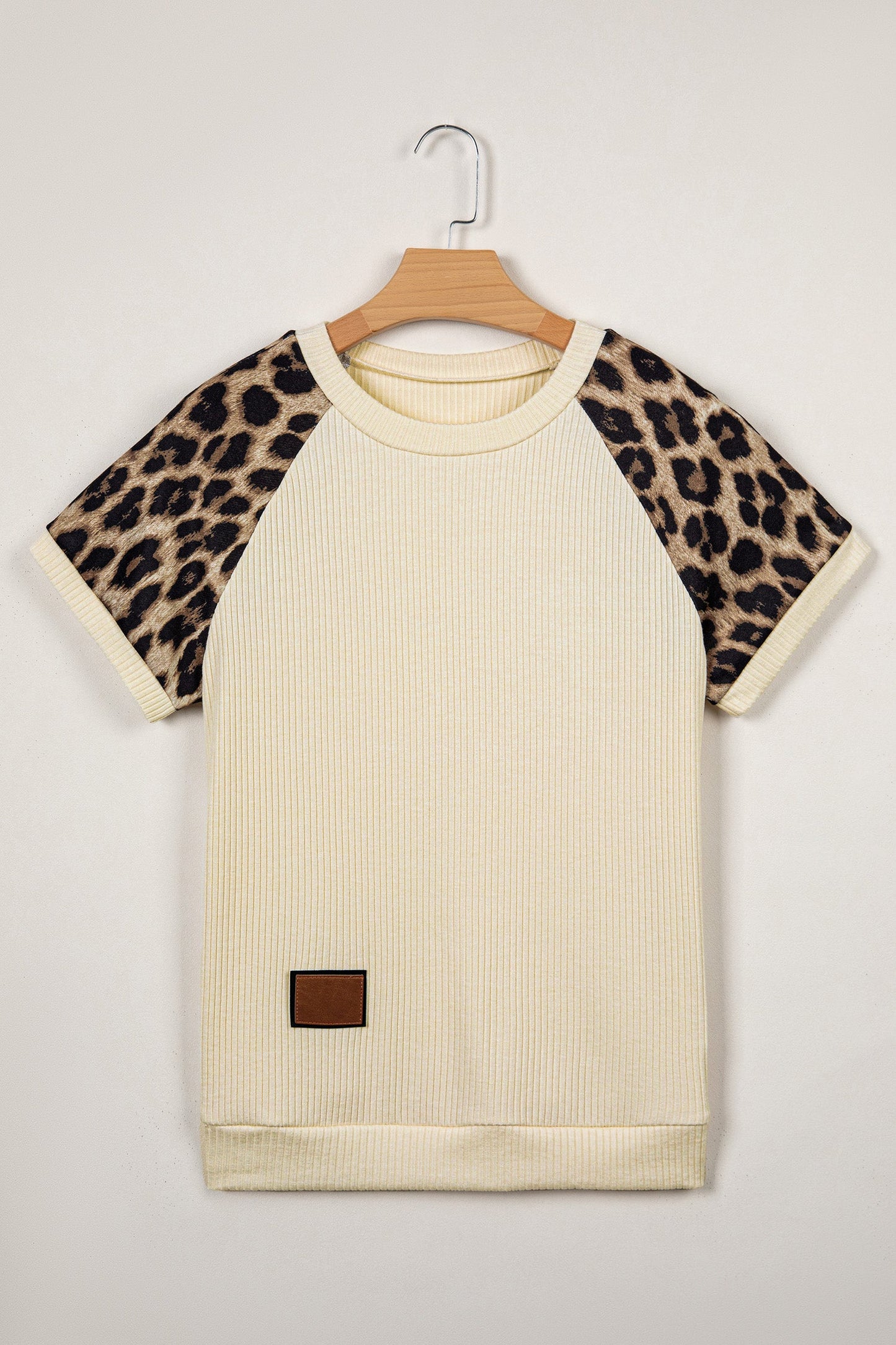 Leopard Colorblock Ribbed Raglan Short Sleeve Tee