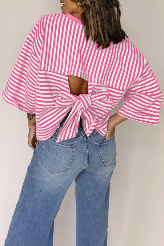 Stripe Bow Back Cutout Tee