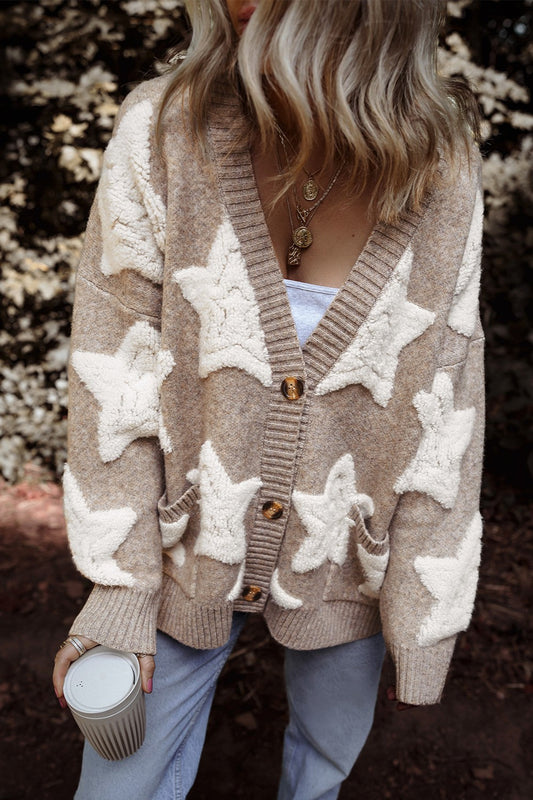 Women Star Button Up Long Sleeve Cardigan