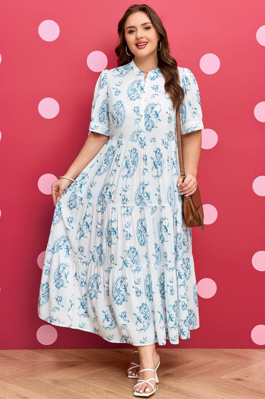 Plus Size Floral Paisley Tiered Maxi Dress