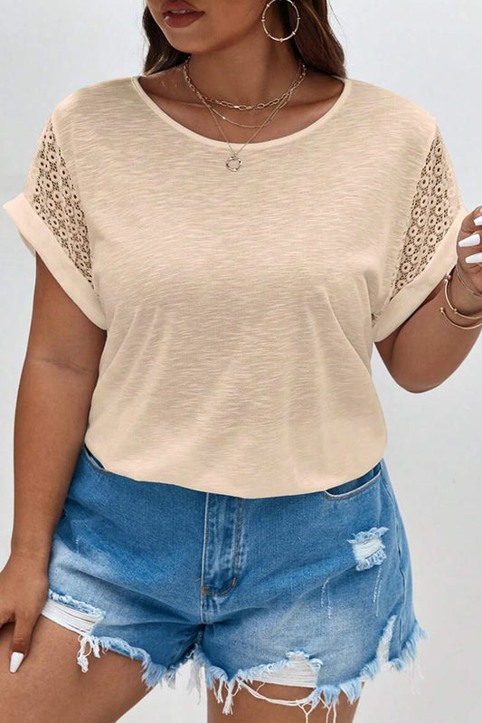 Plus Size Lace Patchwork Short Sleeve Top
