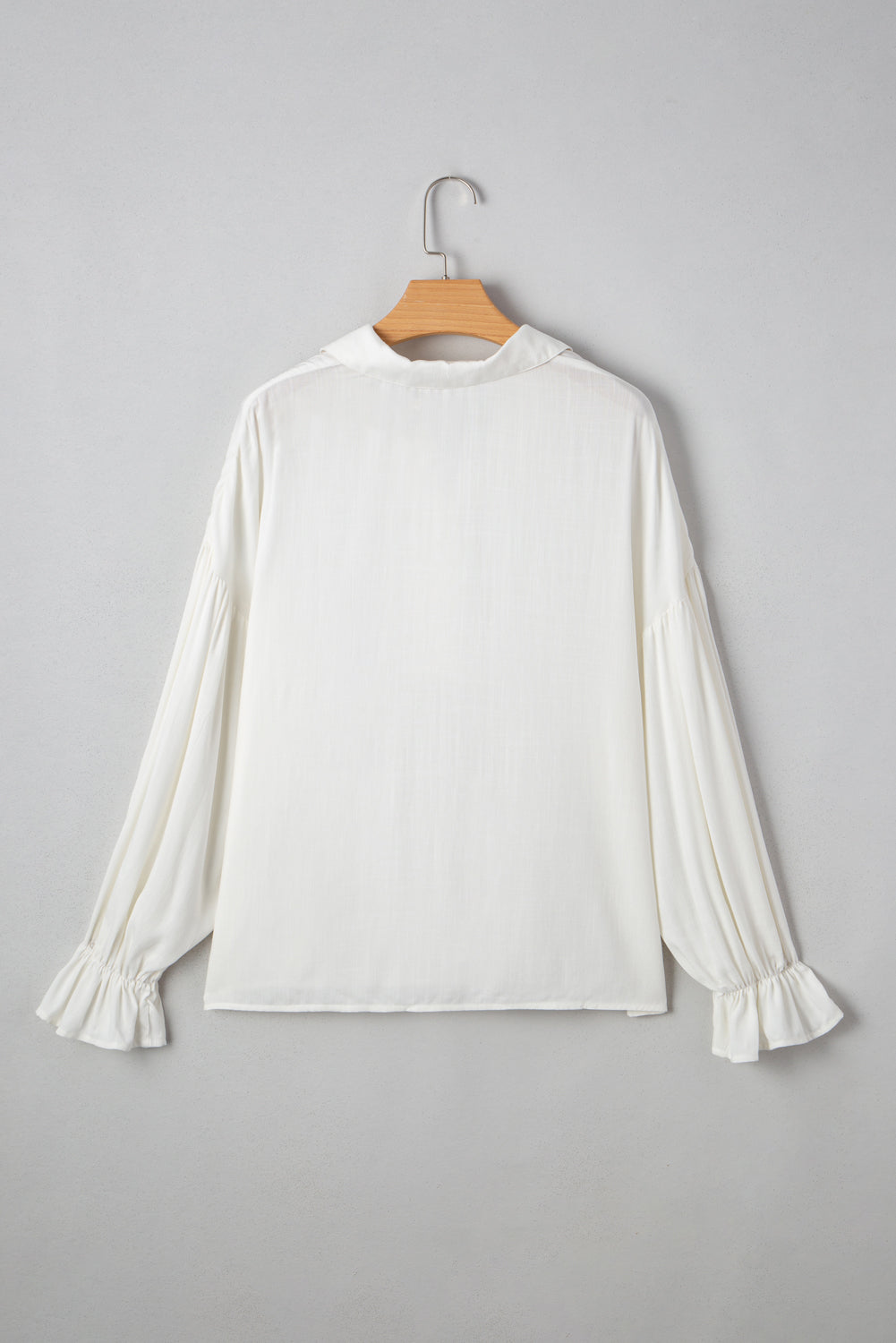 Solid Collared Drop Shoulder Puff Long Sleeve Shirt