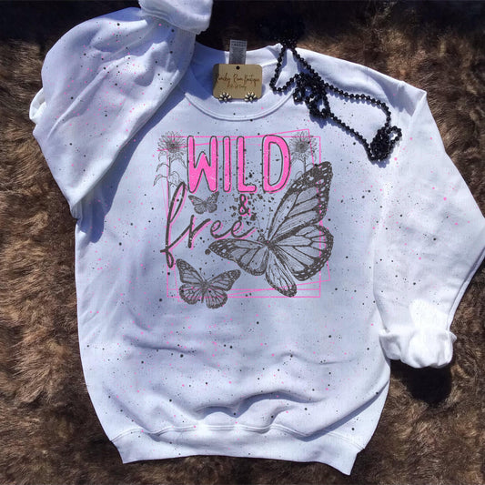 Distressed Wild and Free Splattered Sweatshirt