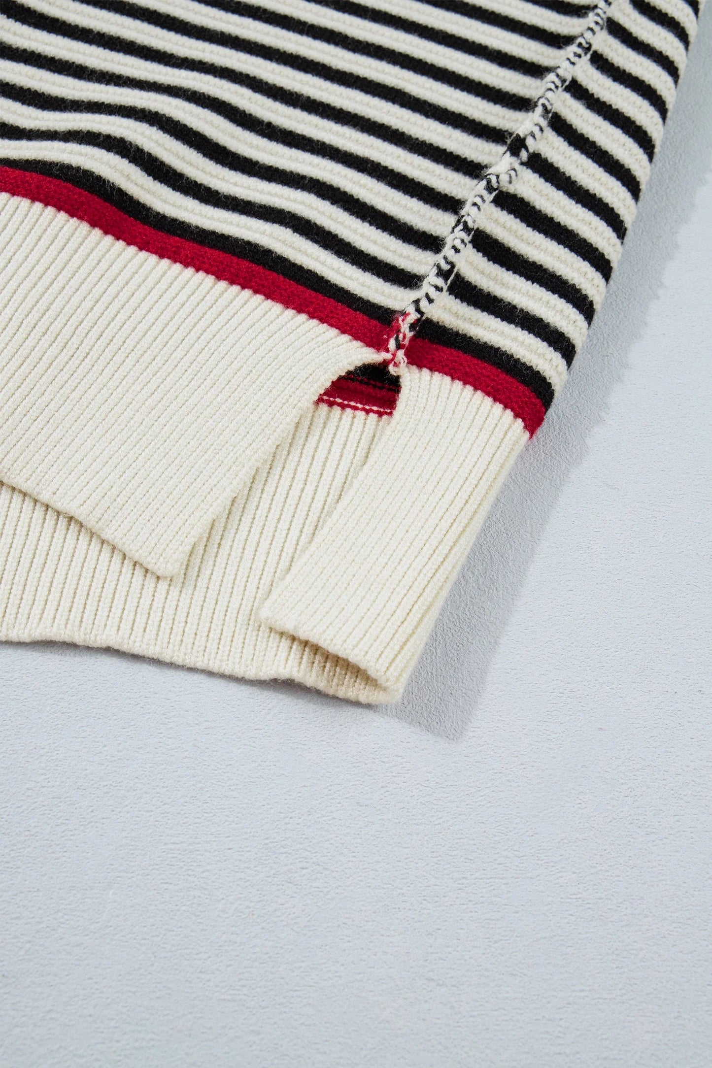 Stripe Ribbed Trim Reverse Seam Drop Shoulder Sweater