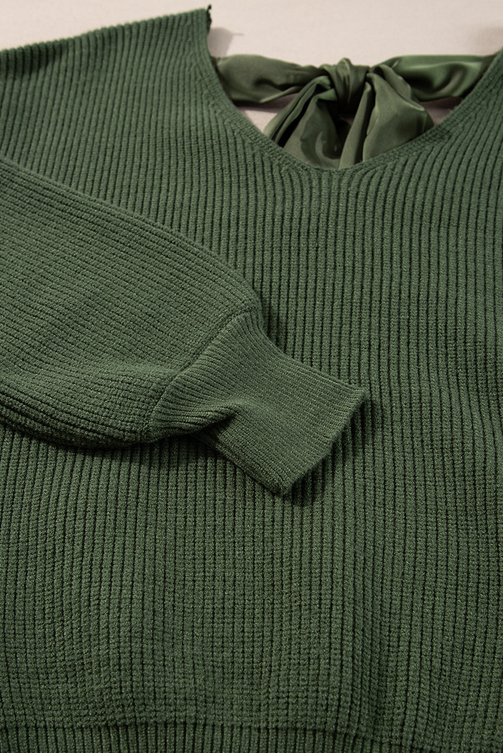 Bow Back  Lantern Sleeve V-Neck Sweater