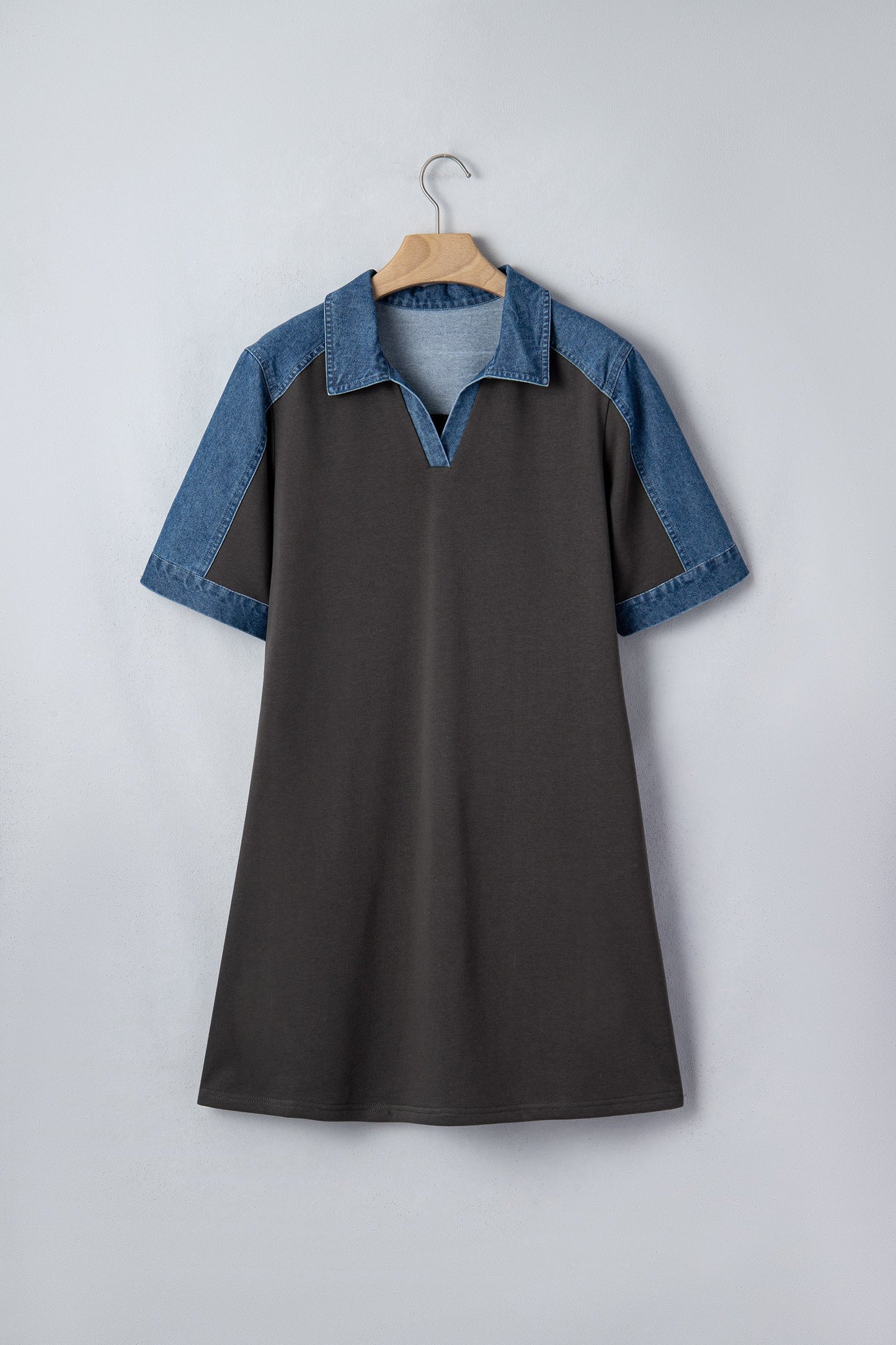 Colorblock Denim Patchwork Polo T-Shirt Dress