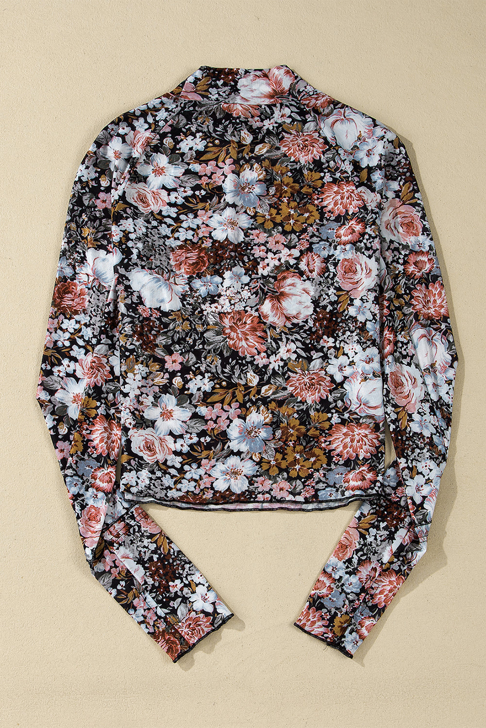 Floral Mesh Long Sleeve Mock Neck Top