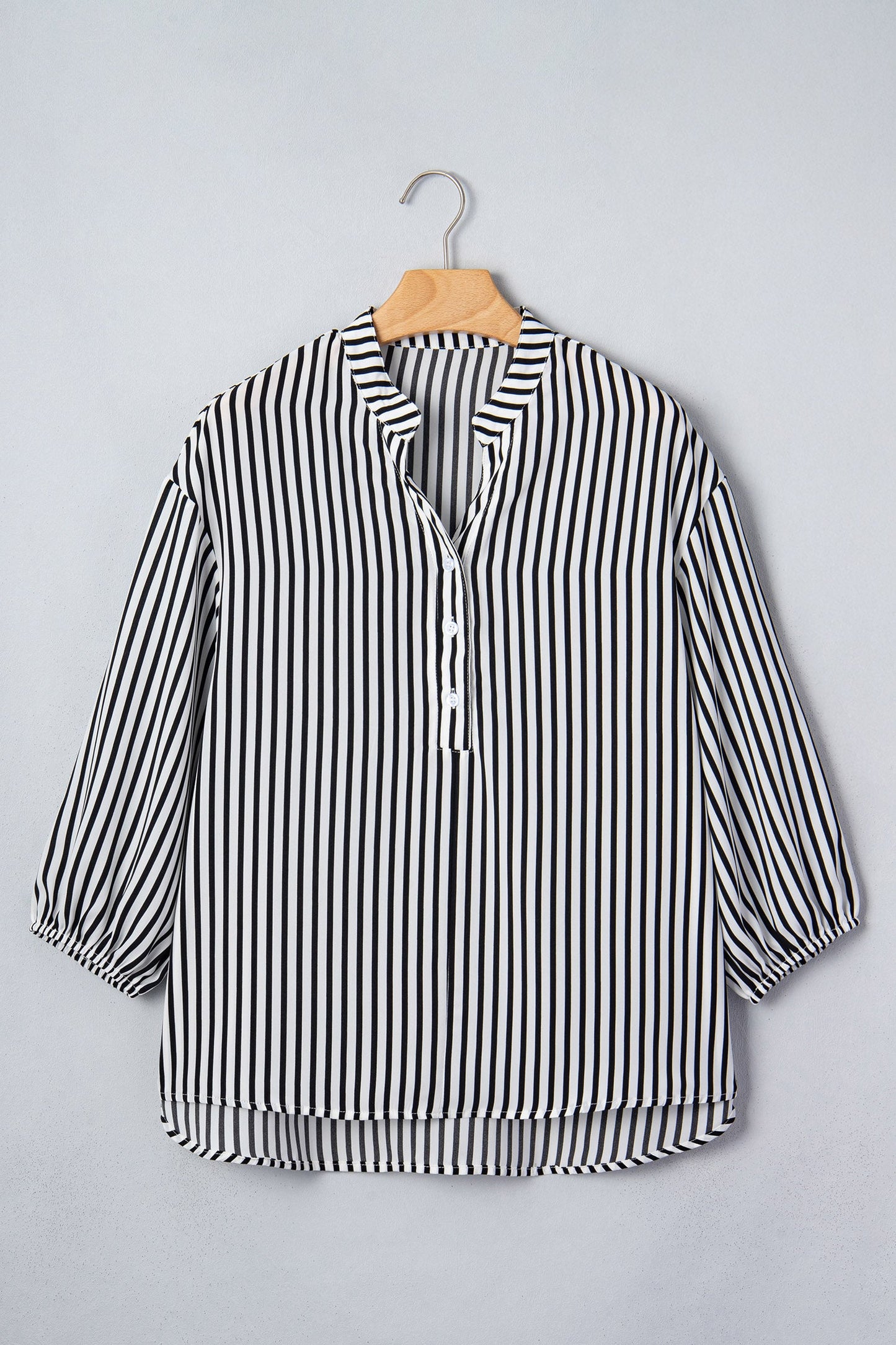 Stripe 3/4 Sleeve V-Neck Button Up Shirt