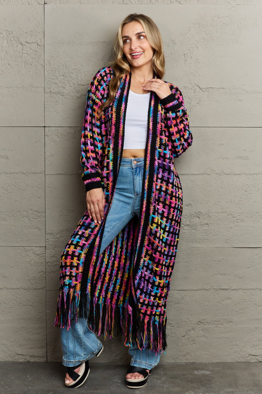NicholesGifts Women Open Front Fringe Hem Cardigan