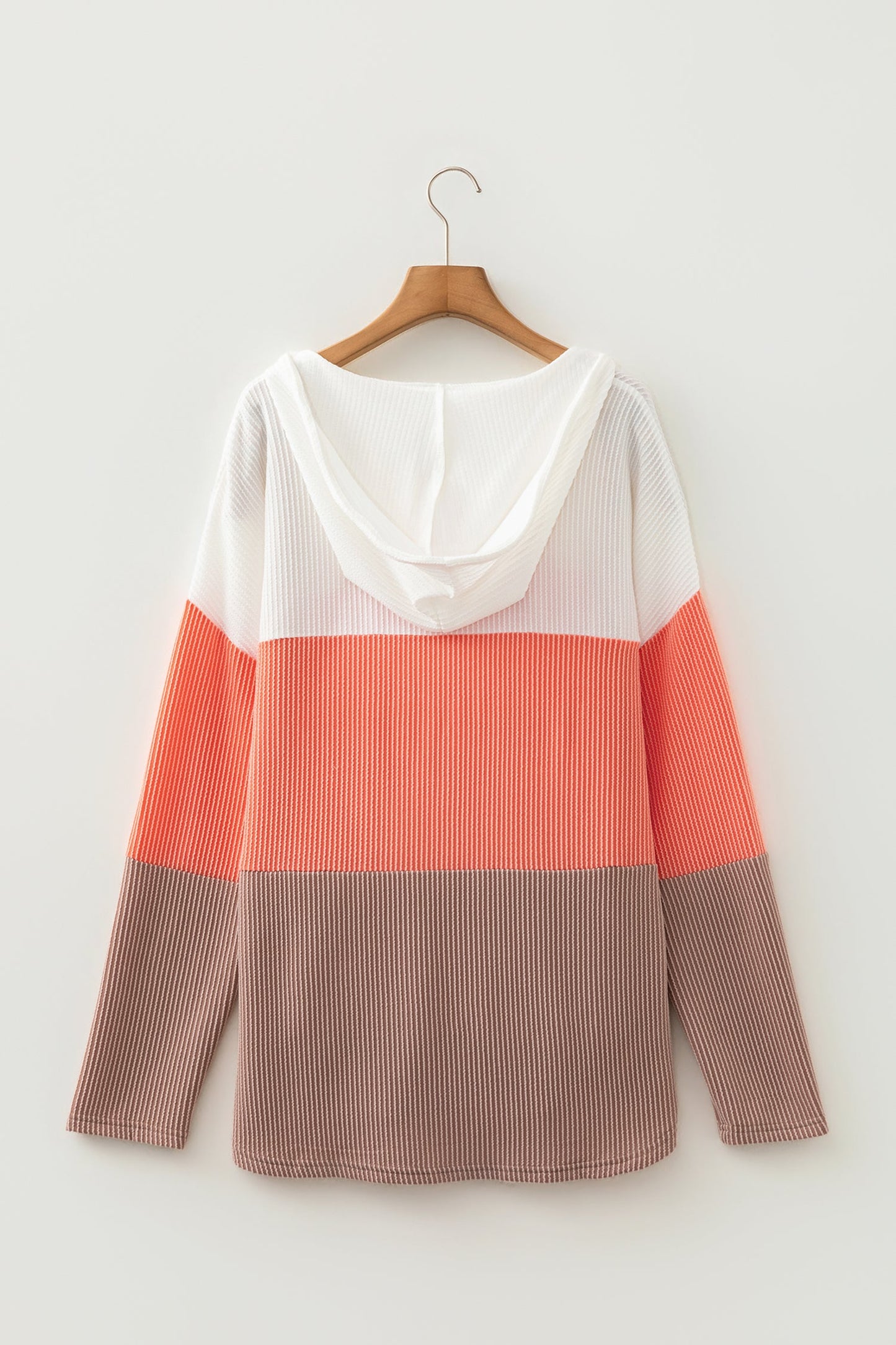 Colorblock Ribbed Hooded Pullover Long Sleeve Top