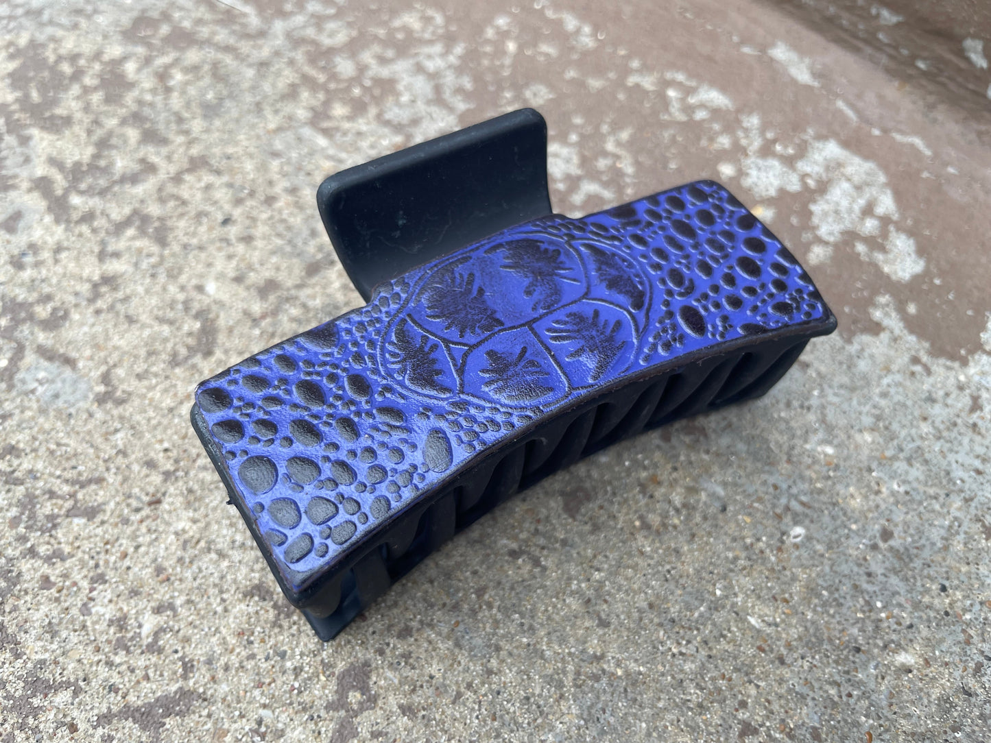 Purple Tooled Leather  Hair Claw Clips 3”