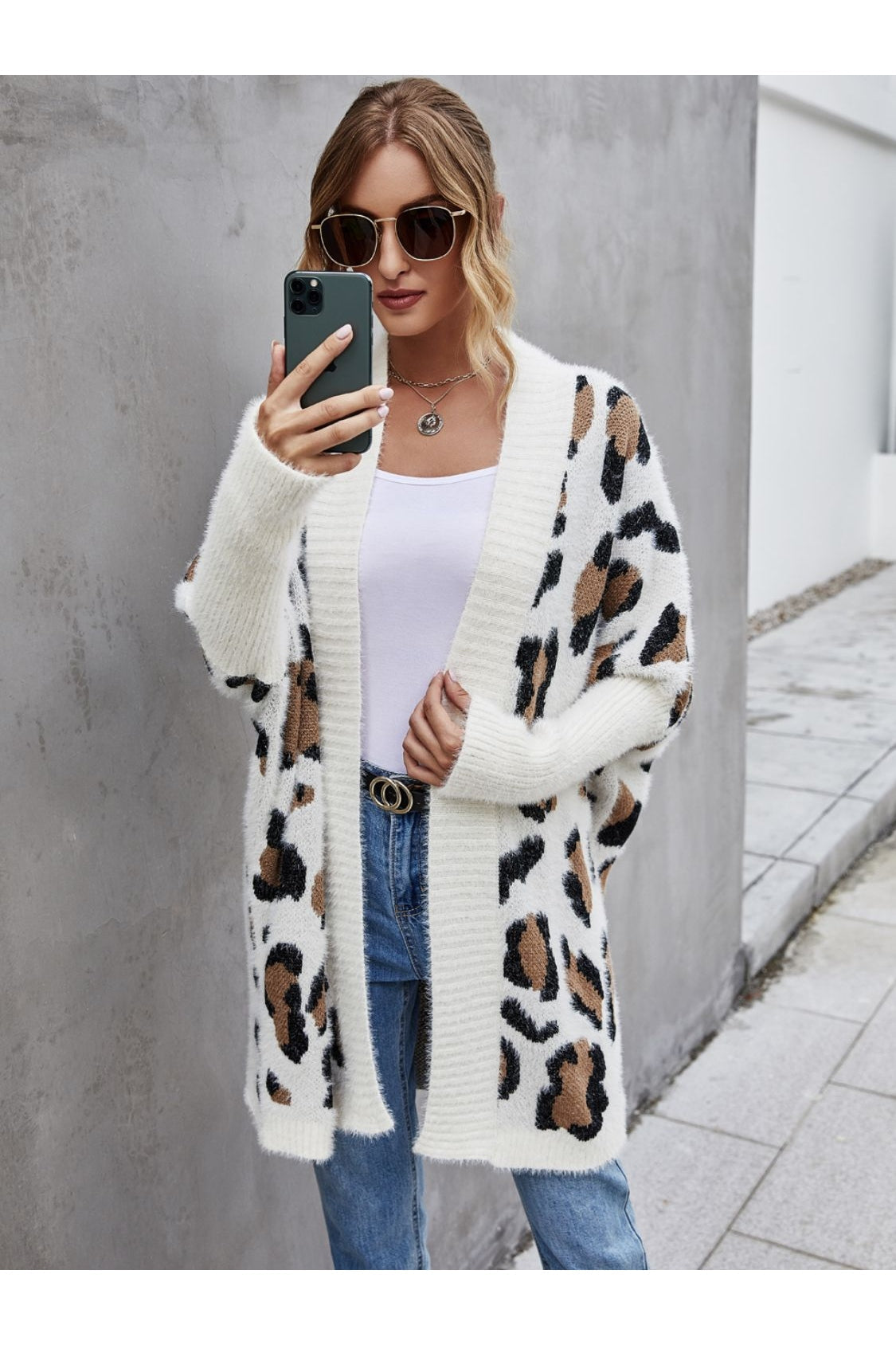 Women Leopard Pattern Fuzzy Cardigan