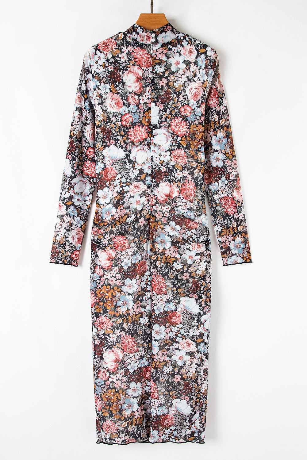 Floral Mock Neck Long Sleeve Bodycon Midi Dress