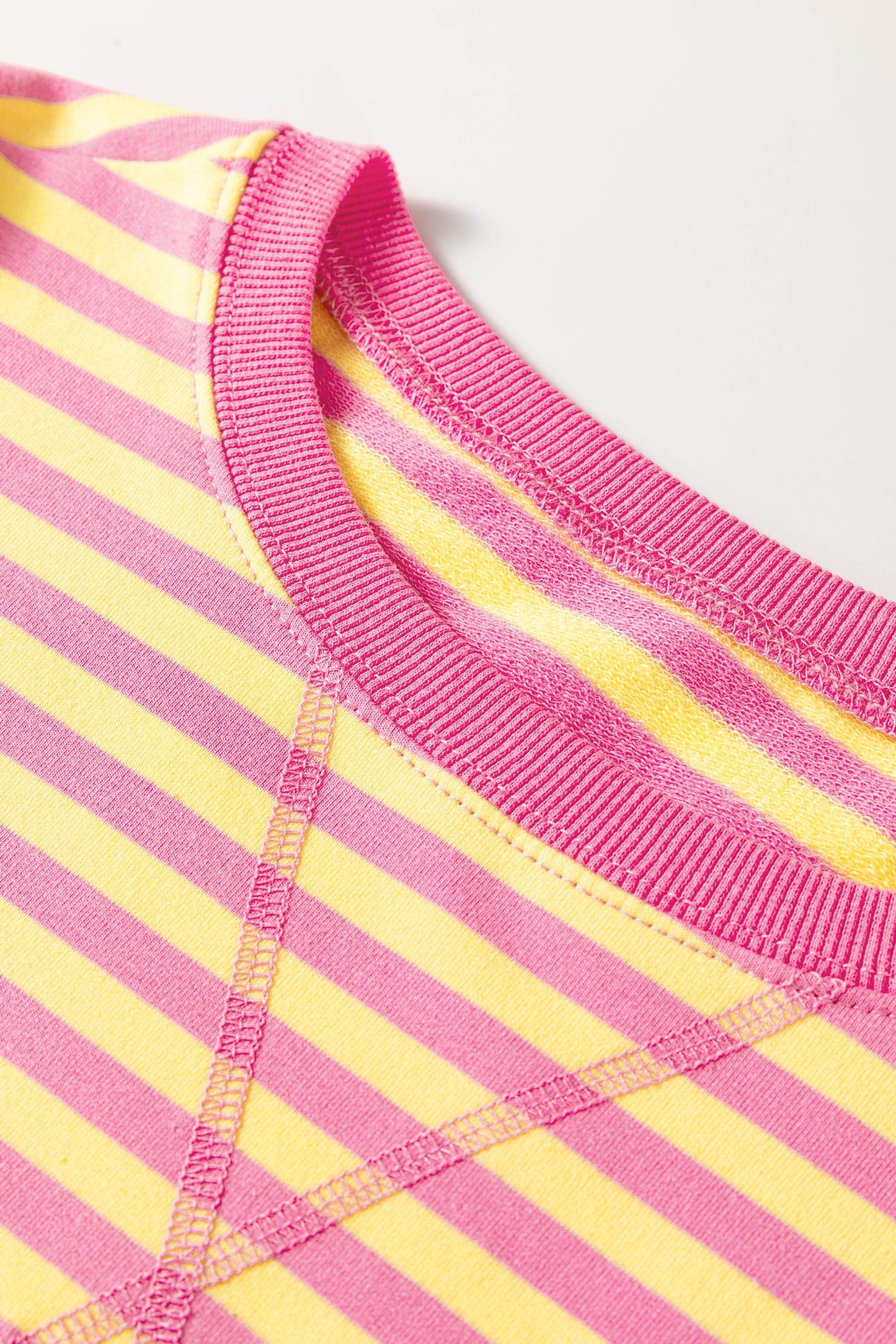 Stripe Colorblock Trim Long Sleeve Top & Shorts Set