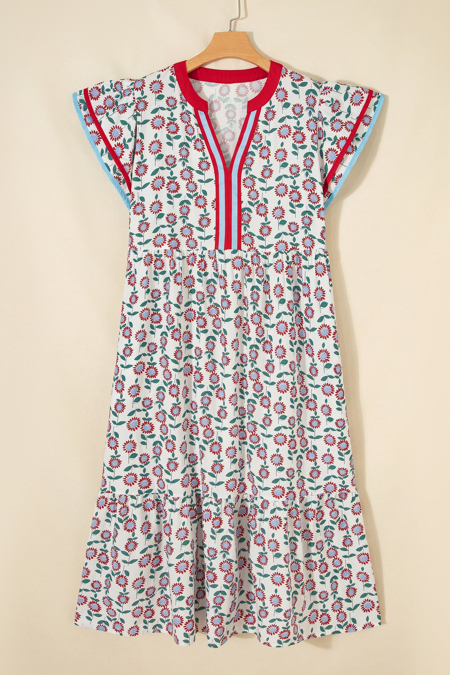Sunflower Stripe Patchwork Flutter Sleeve Midi Dress