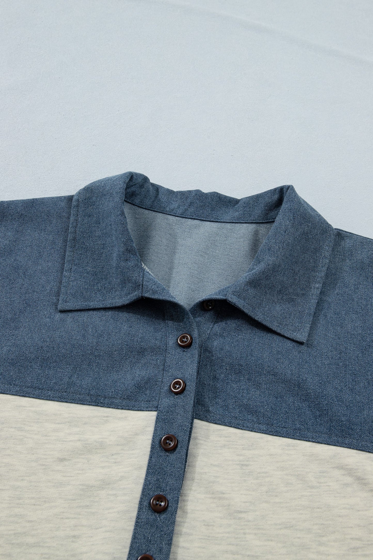 Plus Size Denim Patchwork Half Buttoned Collar Top