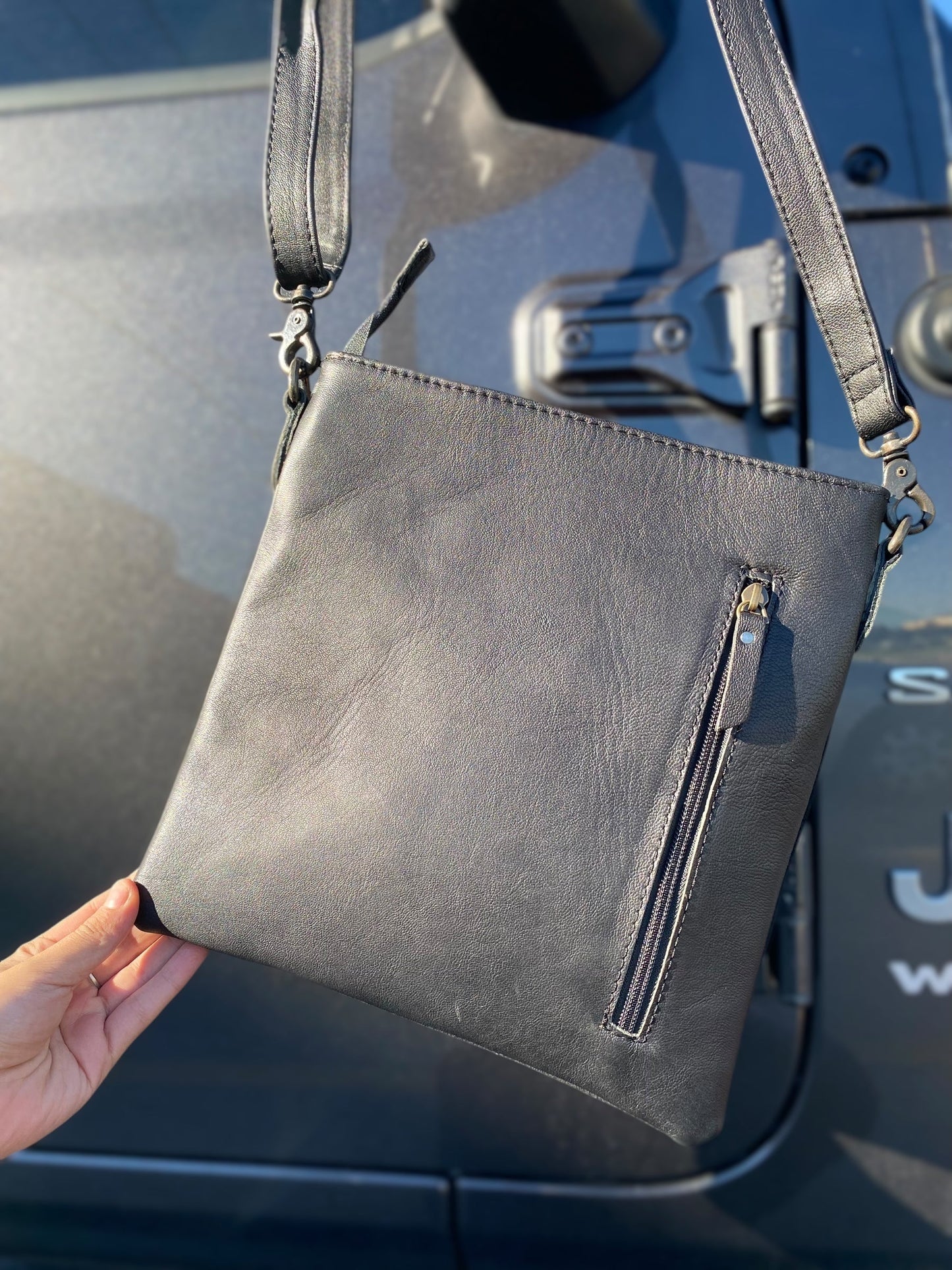 Black Suede Leather & Tooled BootStitch Crossbody