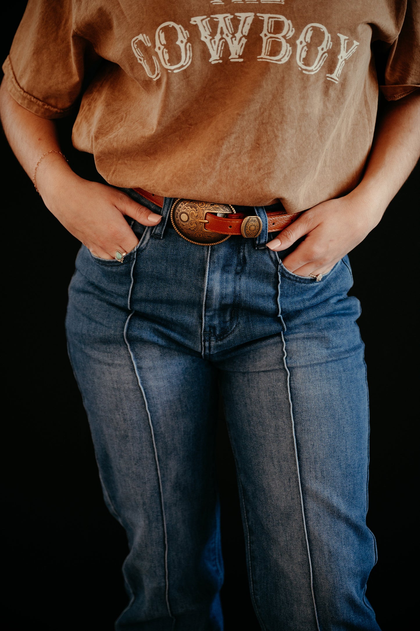 Boot Stitch Pocket Raw Hem Straight Leg Jeans