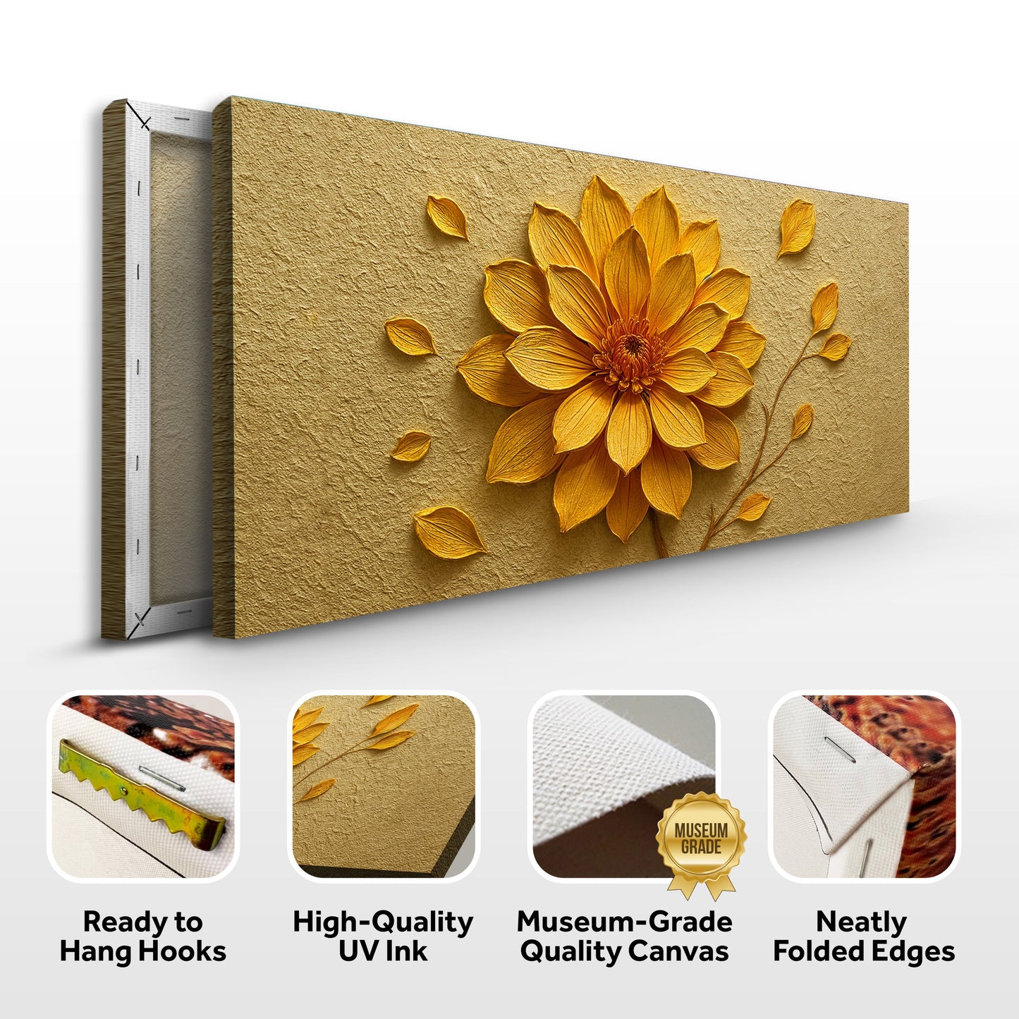 Golden Dandelion Minimalist Abstract Wall Art IV