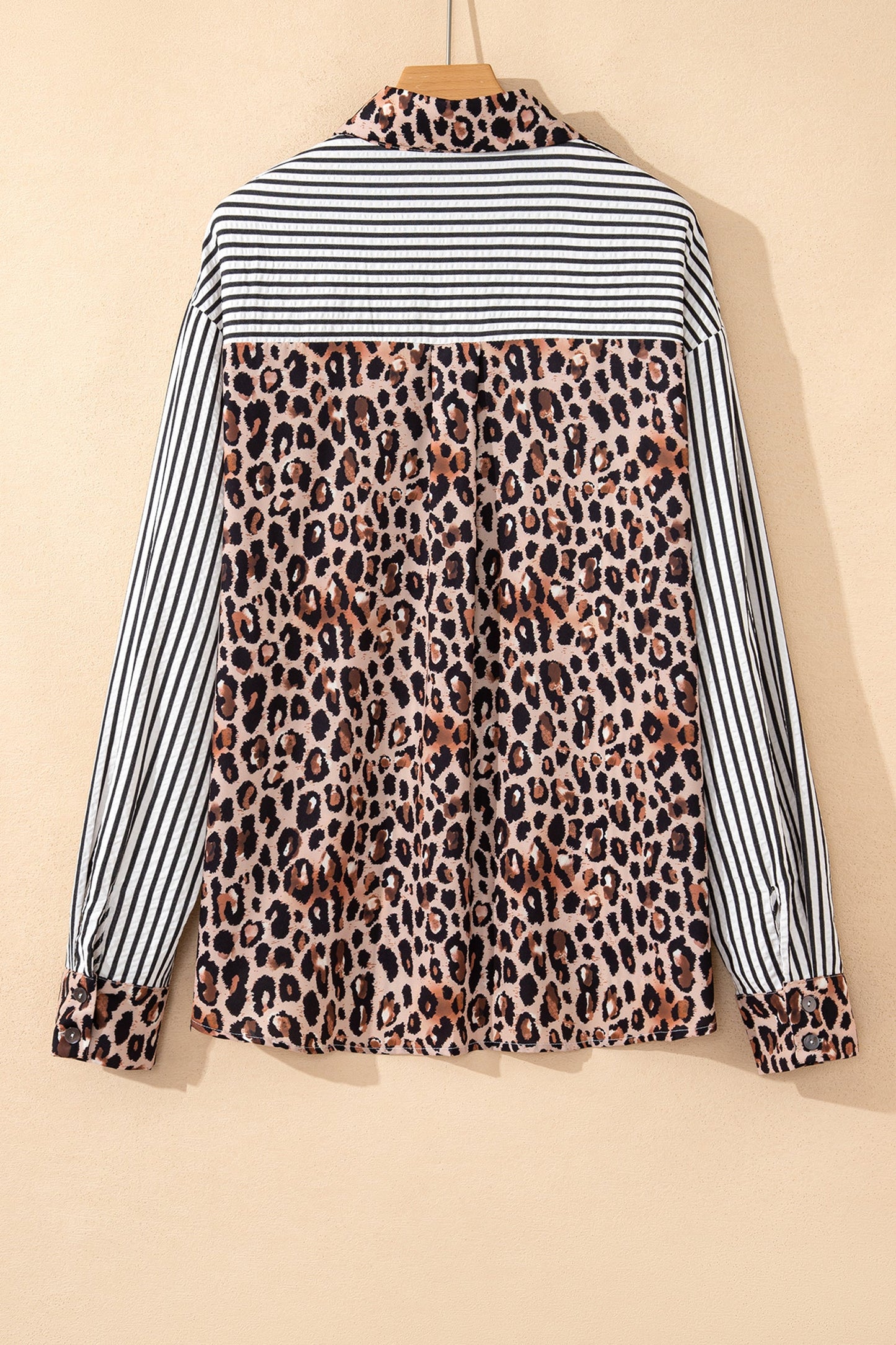 Stripe Leopard Patchwork Long Sleeve Buttoned Shirt