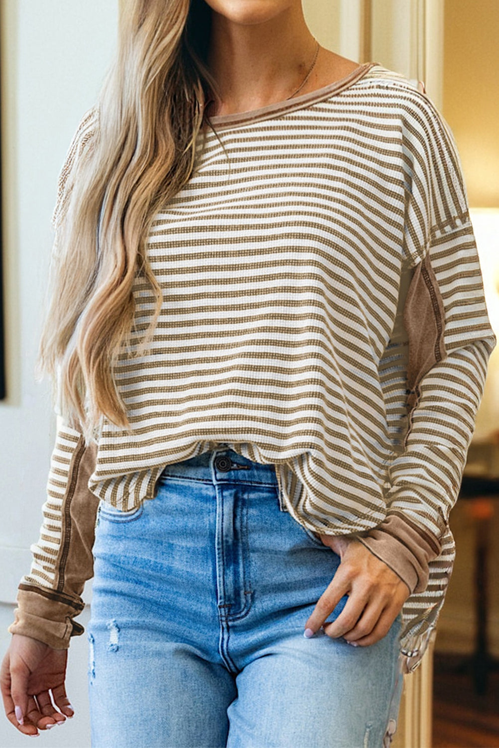 Stripe Thermal Knit Drop Shoulder Top