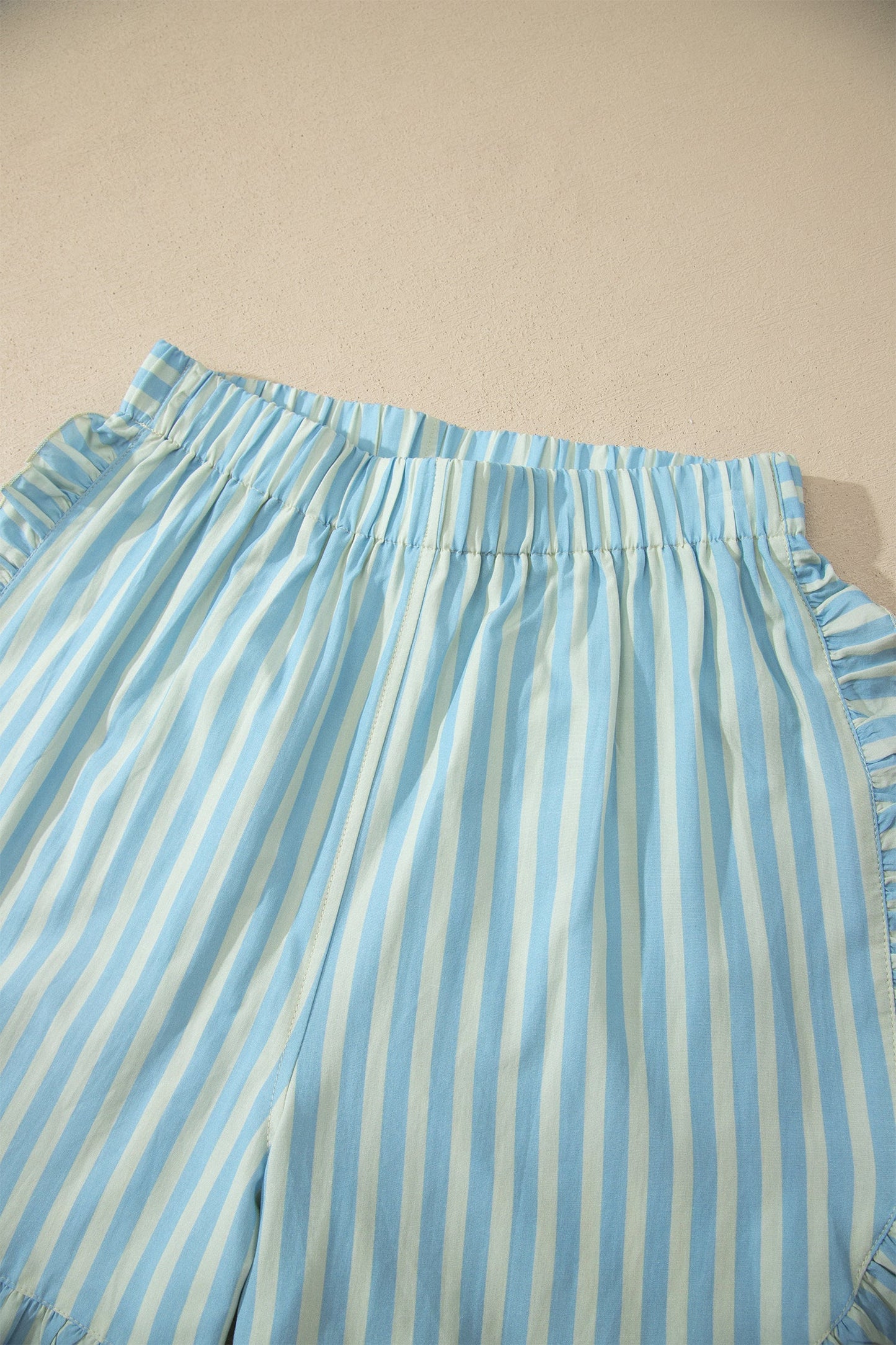 Stripe Ruffle Trim Elastic Waist Shorts