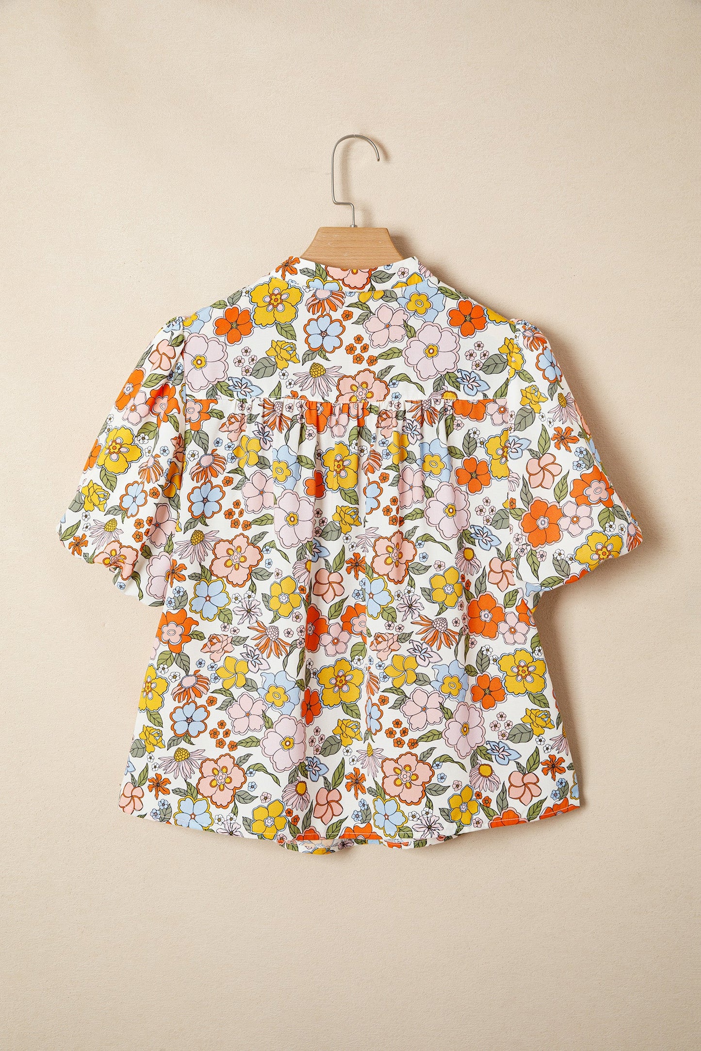 Boho Floral Crochet V-Neck Puff Sleeve Blouse