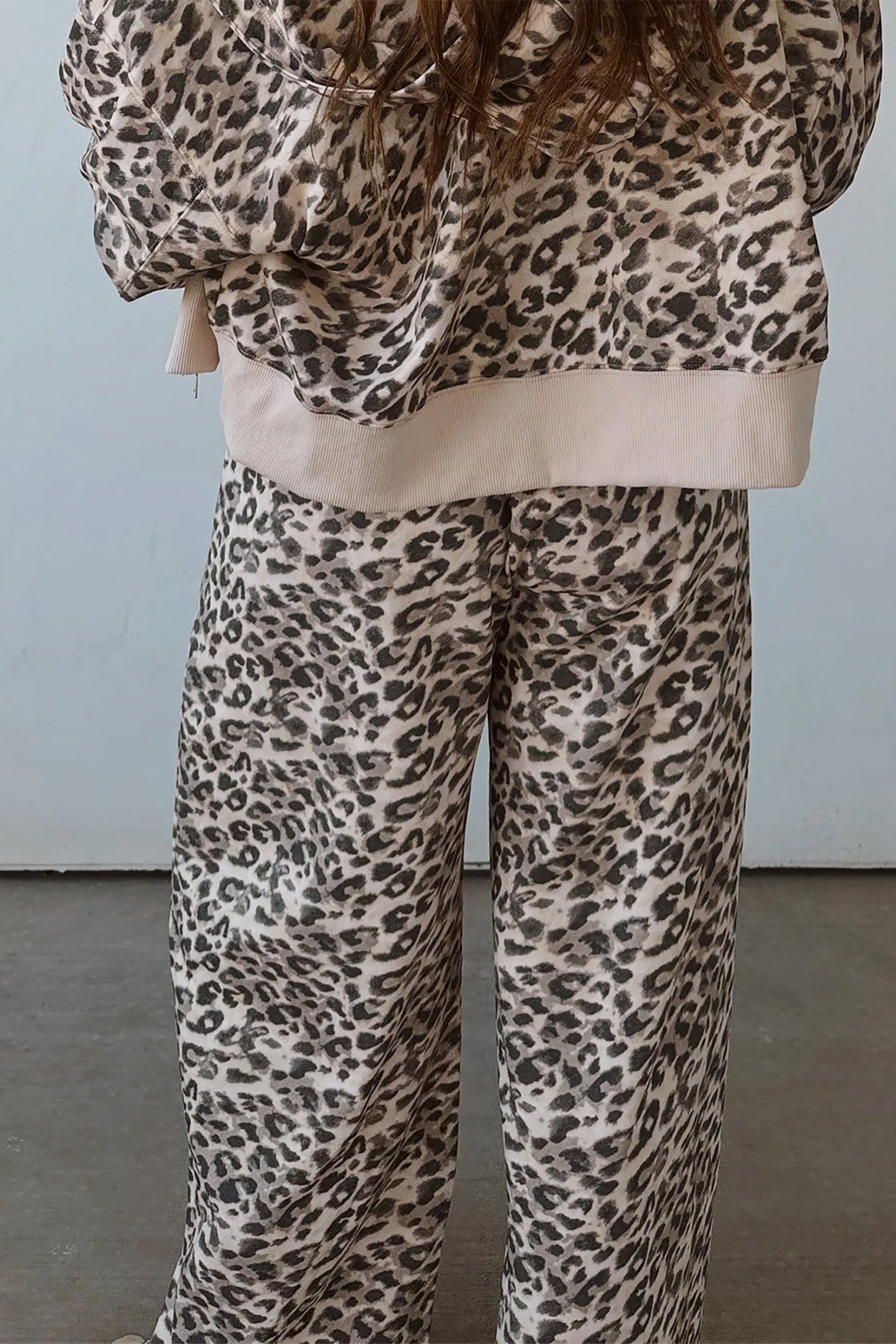 Leopard Elastic Waist Raw Hem Wide Leg Pants