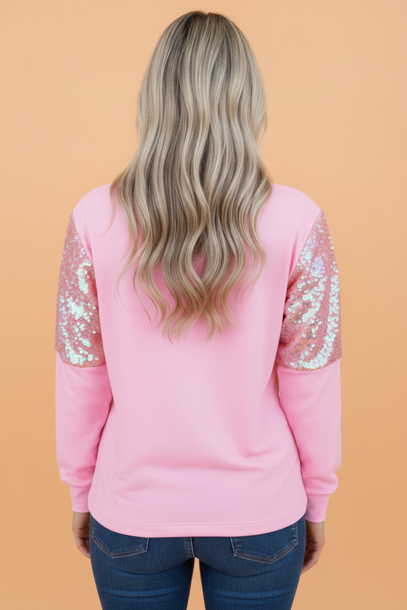 Sequin Round Neck Long Sleeve Pullover Sweater