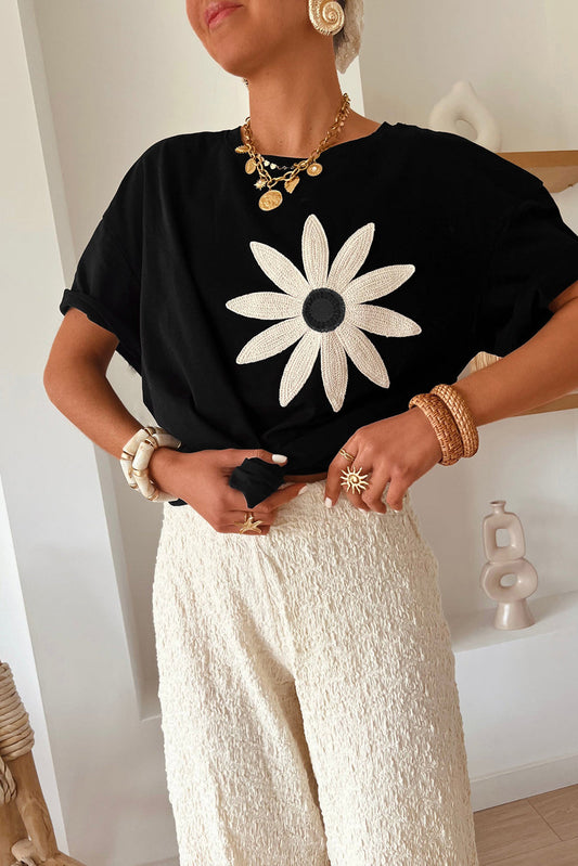 Floral Crochet Short Sleeve Tee