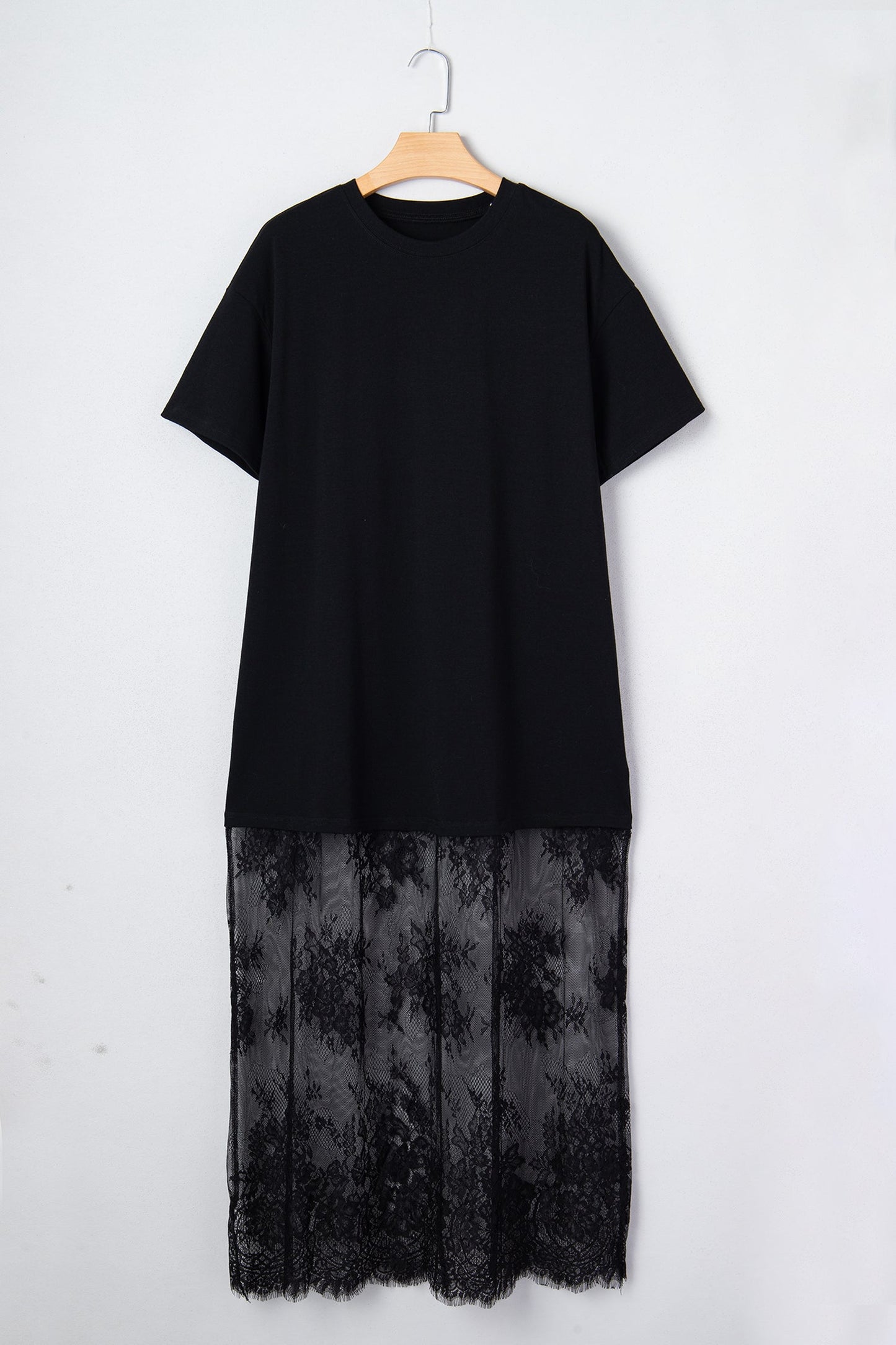 Solid Lace Patchwork Short Sleeve Maxi Dress