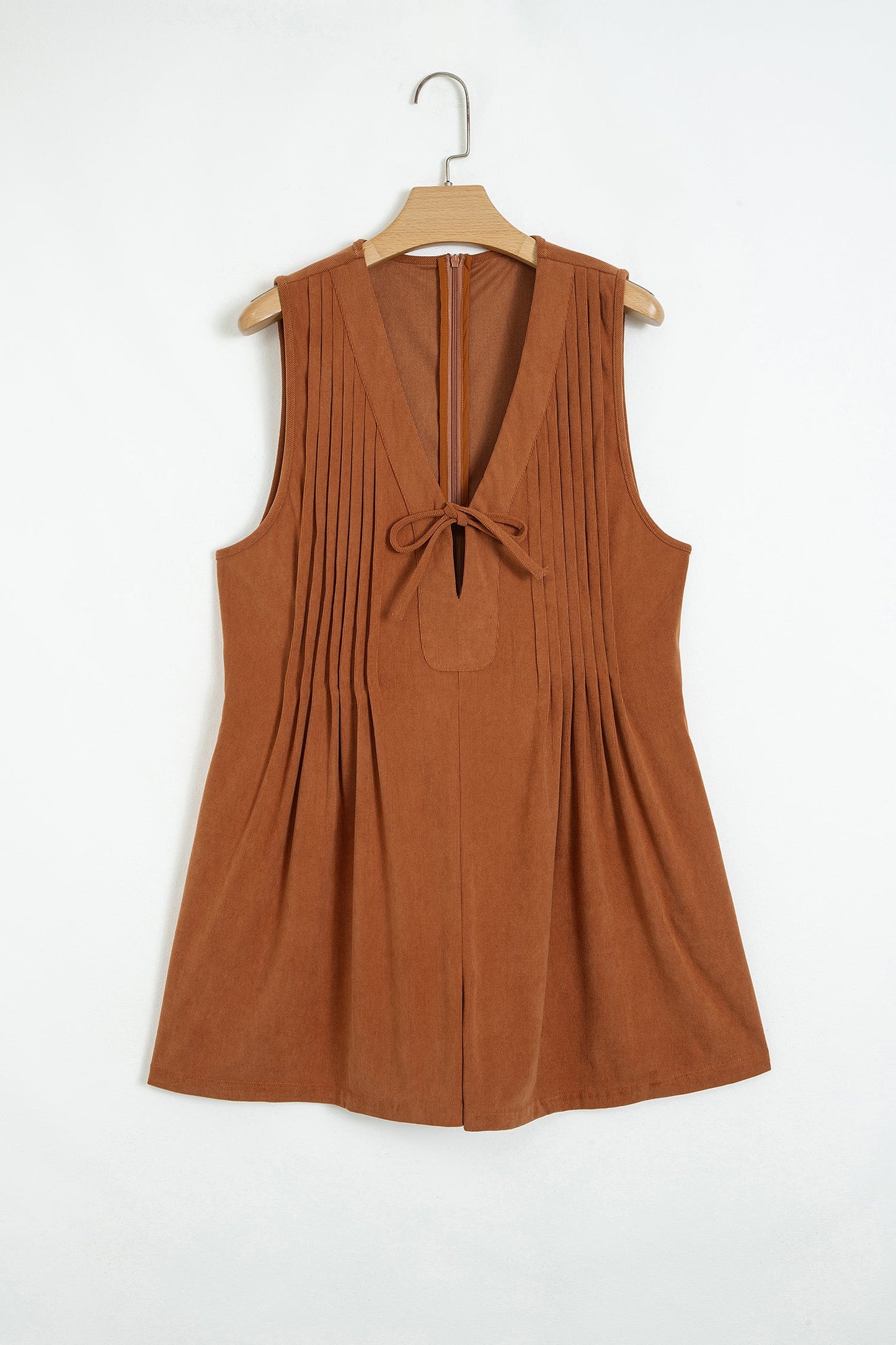 Solid Tie V-Neck Sleeveless Corduroy Romper