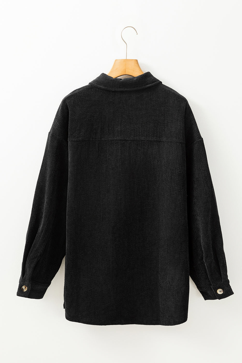 Solid Corduroy Button-Up Pocketed Shacket