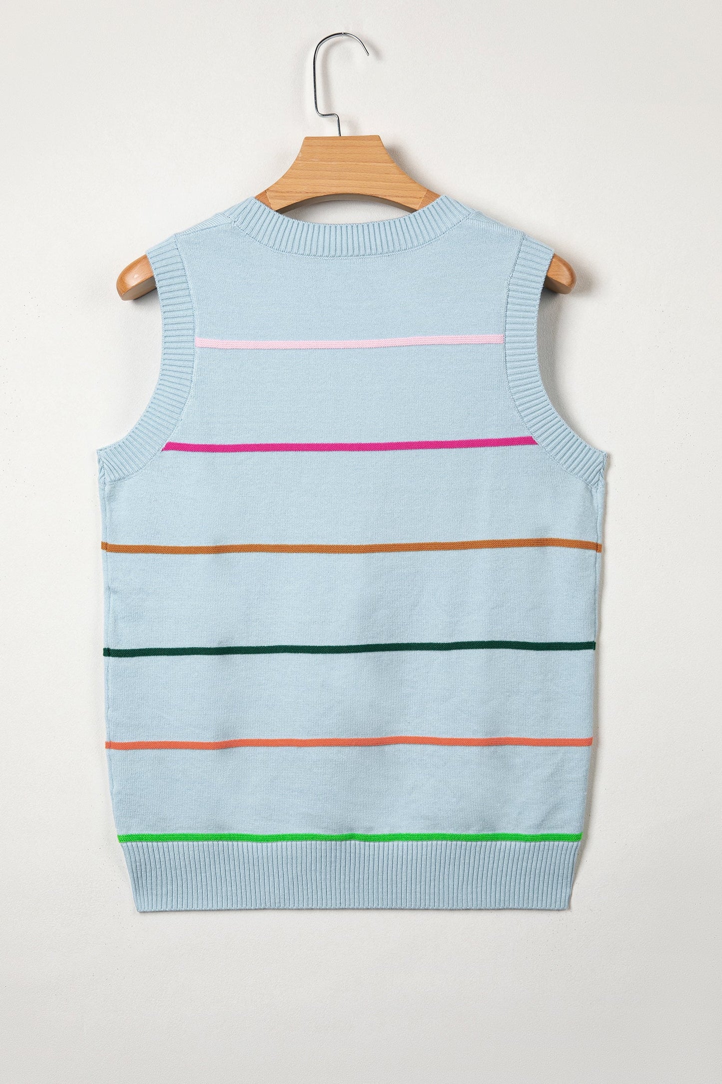 Stripe Ribbed Trim Sleeveless Sweater Knit Tank