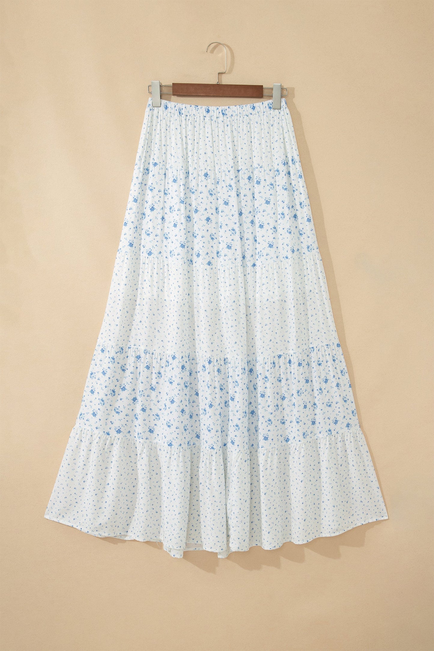 Floral Patchwork High Waist Tiered Maxi Skirt