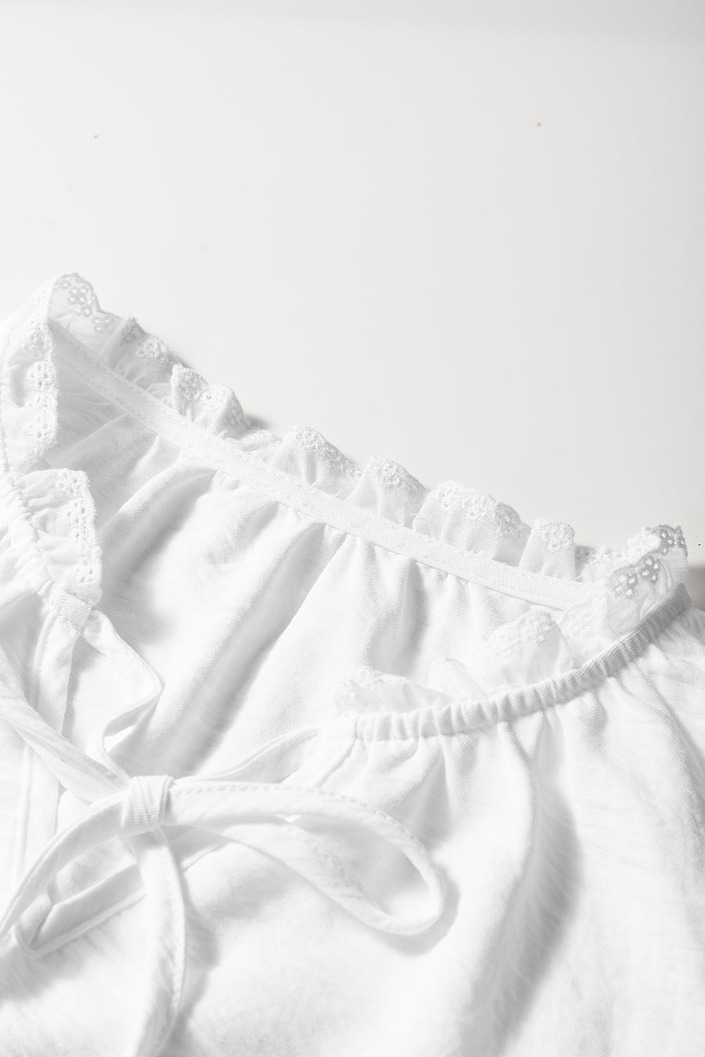Embroidered Eyelet Ruffle Trim Blouse