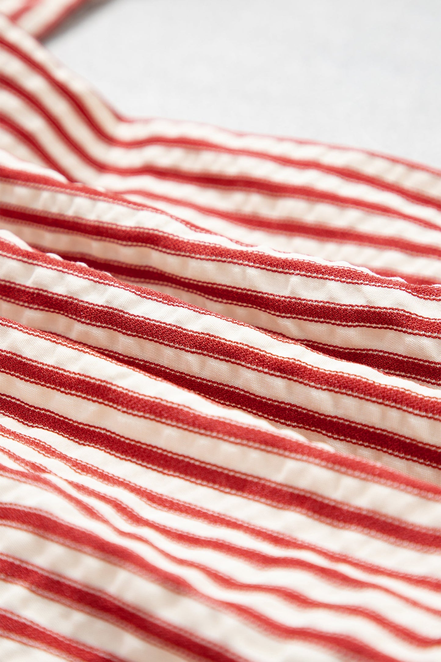 Stripe Textured Ruffle Trim Button-Up Long Sleeve Shirt